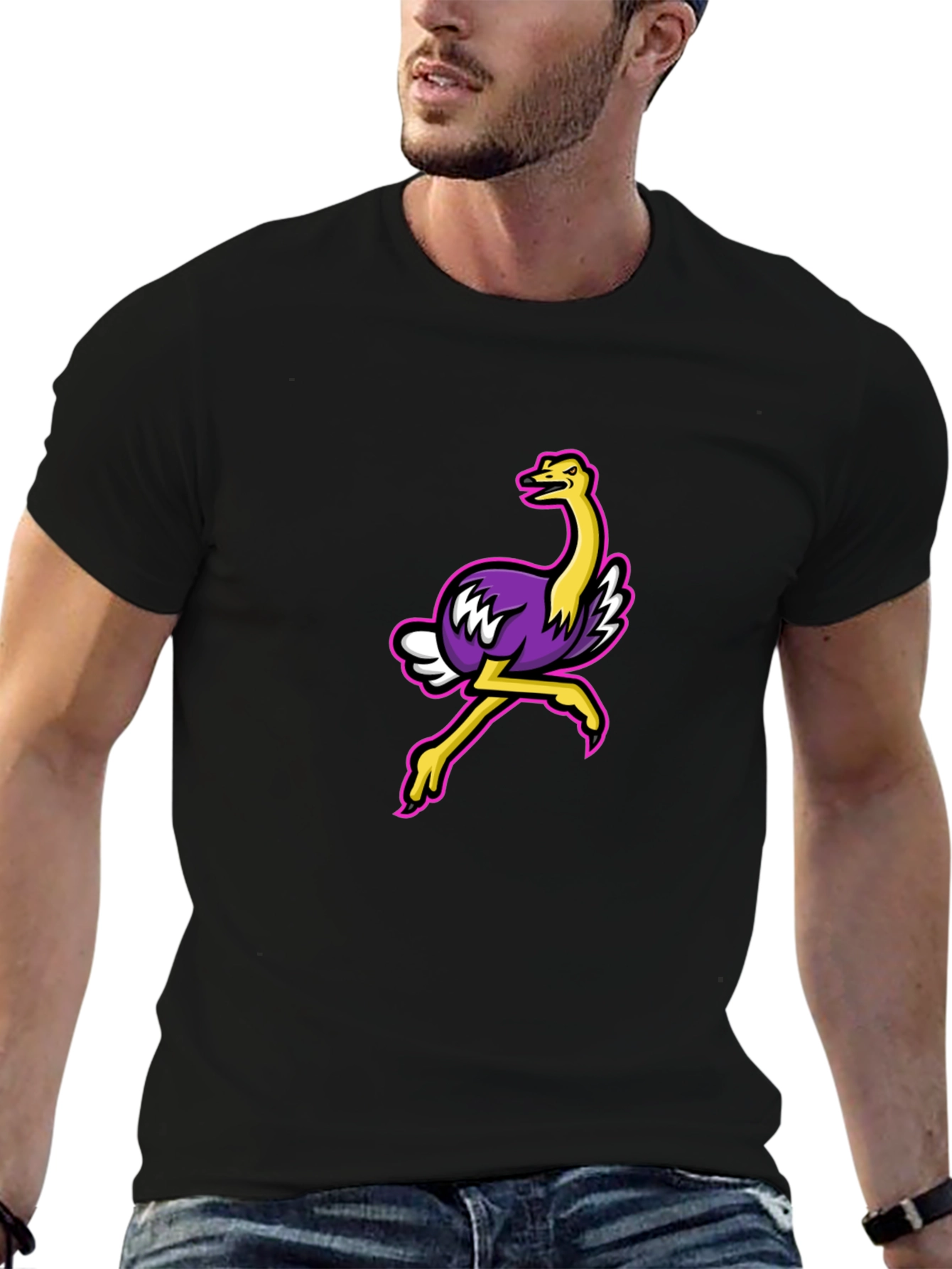 Cool Ostrich Graphic Tee - Black Unisex T-Shirt