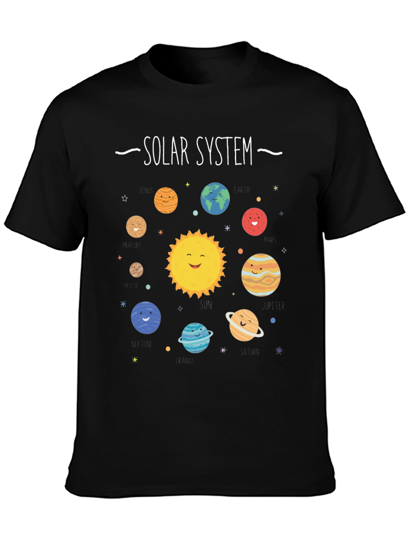 Solar System Graphic Print Black T-Shirt