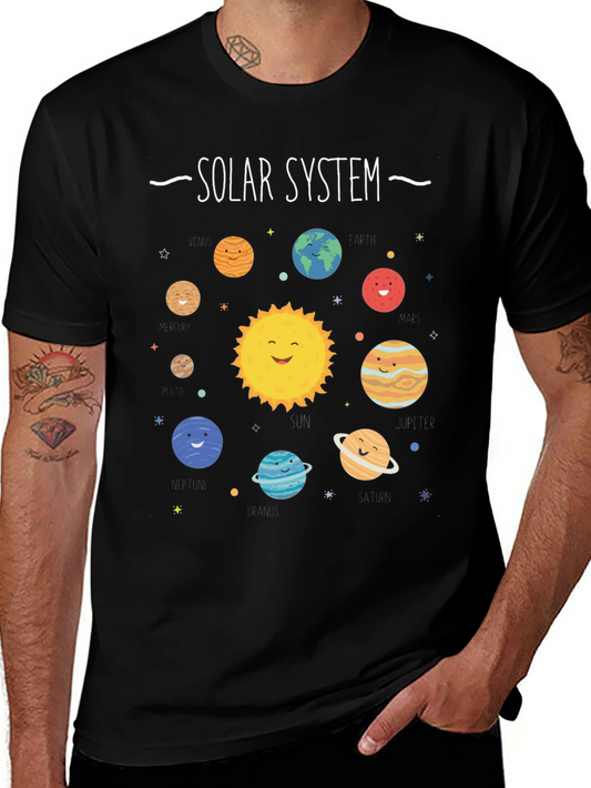 Solar System Graphic Print Black T-Shirt