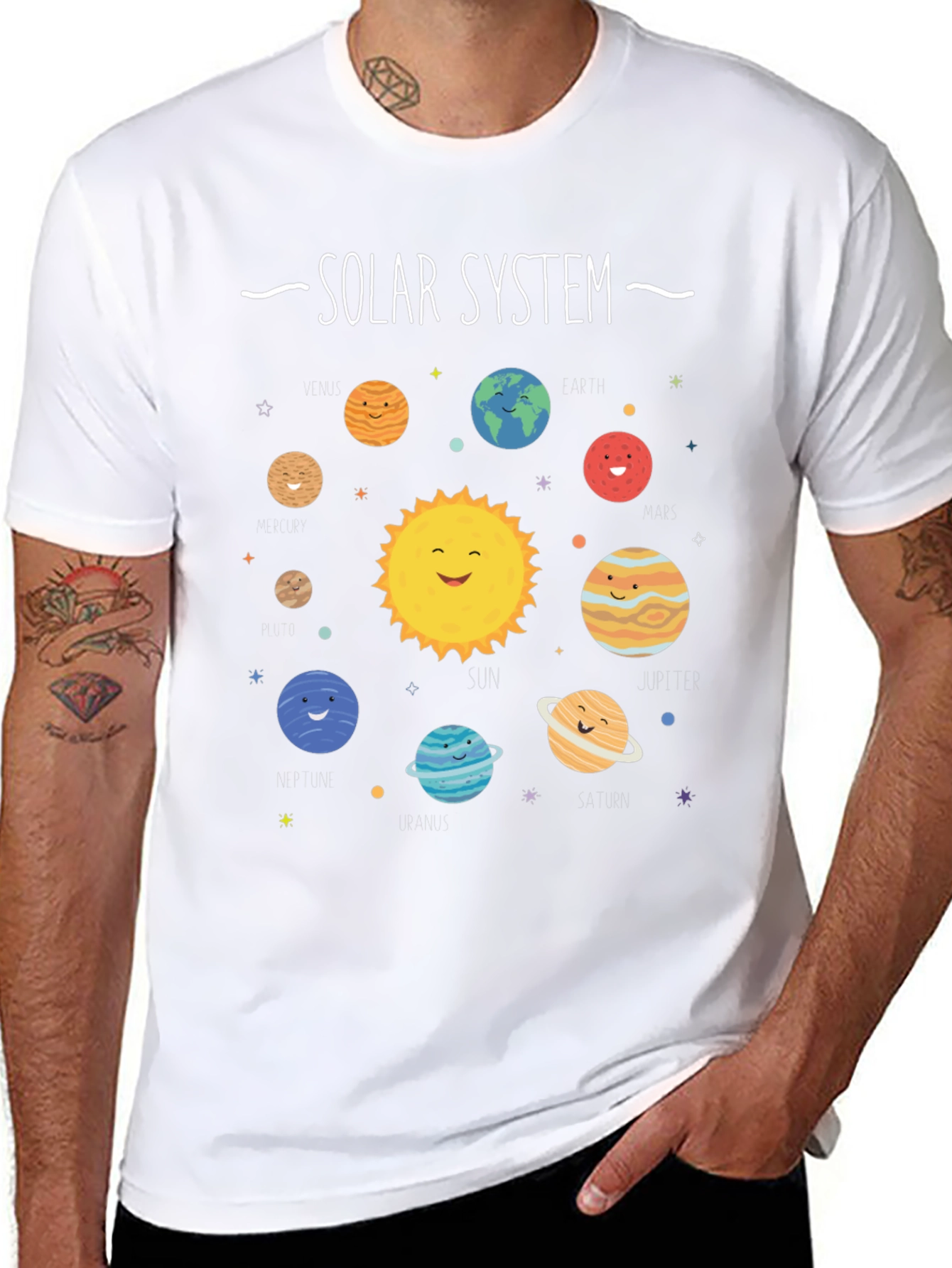 Solar System Graphic Print Black T-Shirt