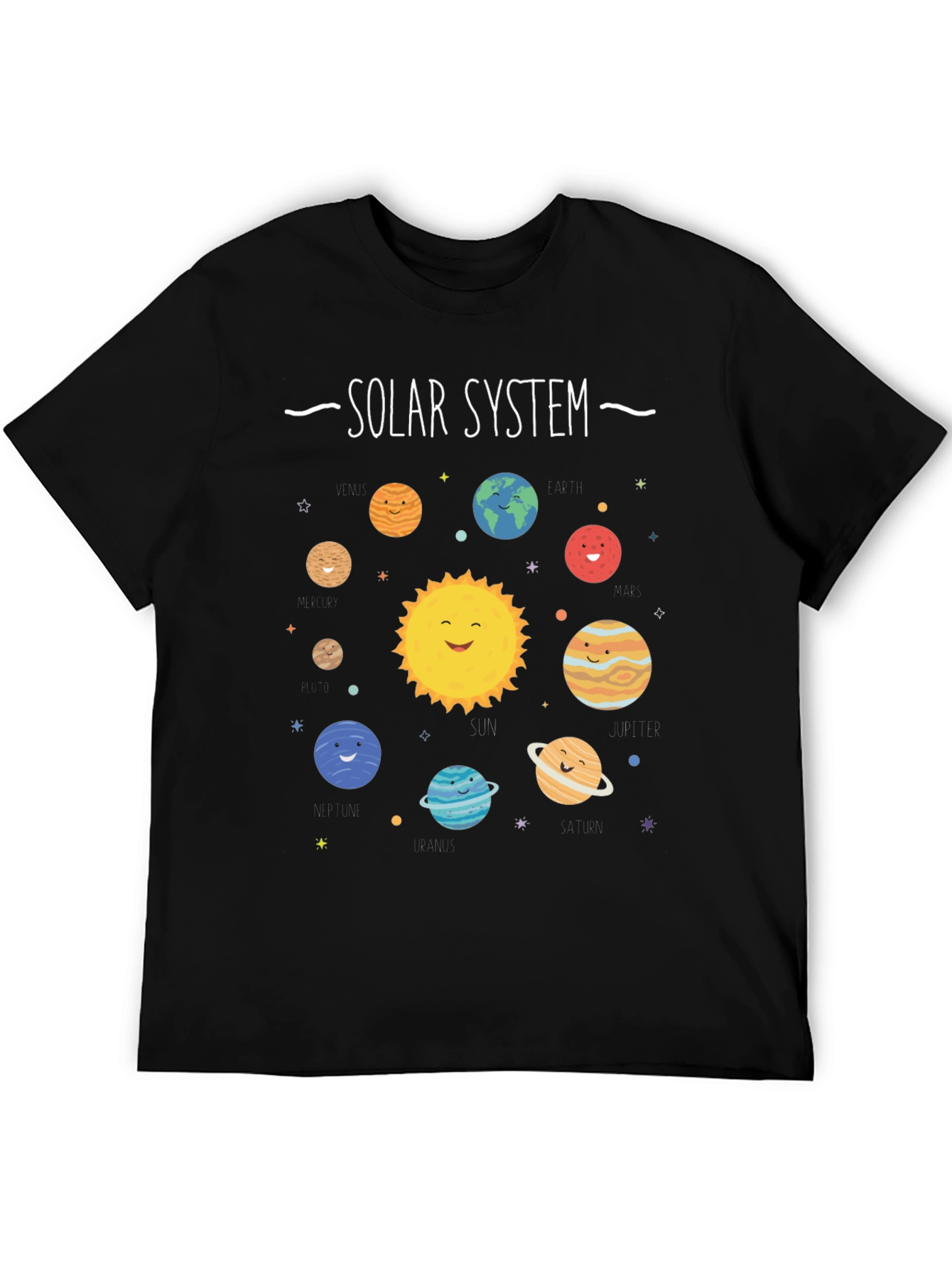 Solar System Graphic Print Black T-Shirt