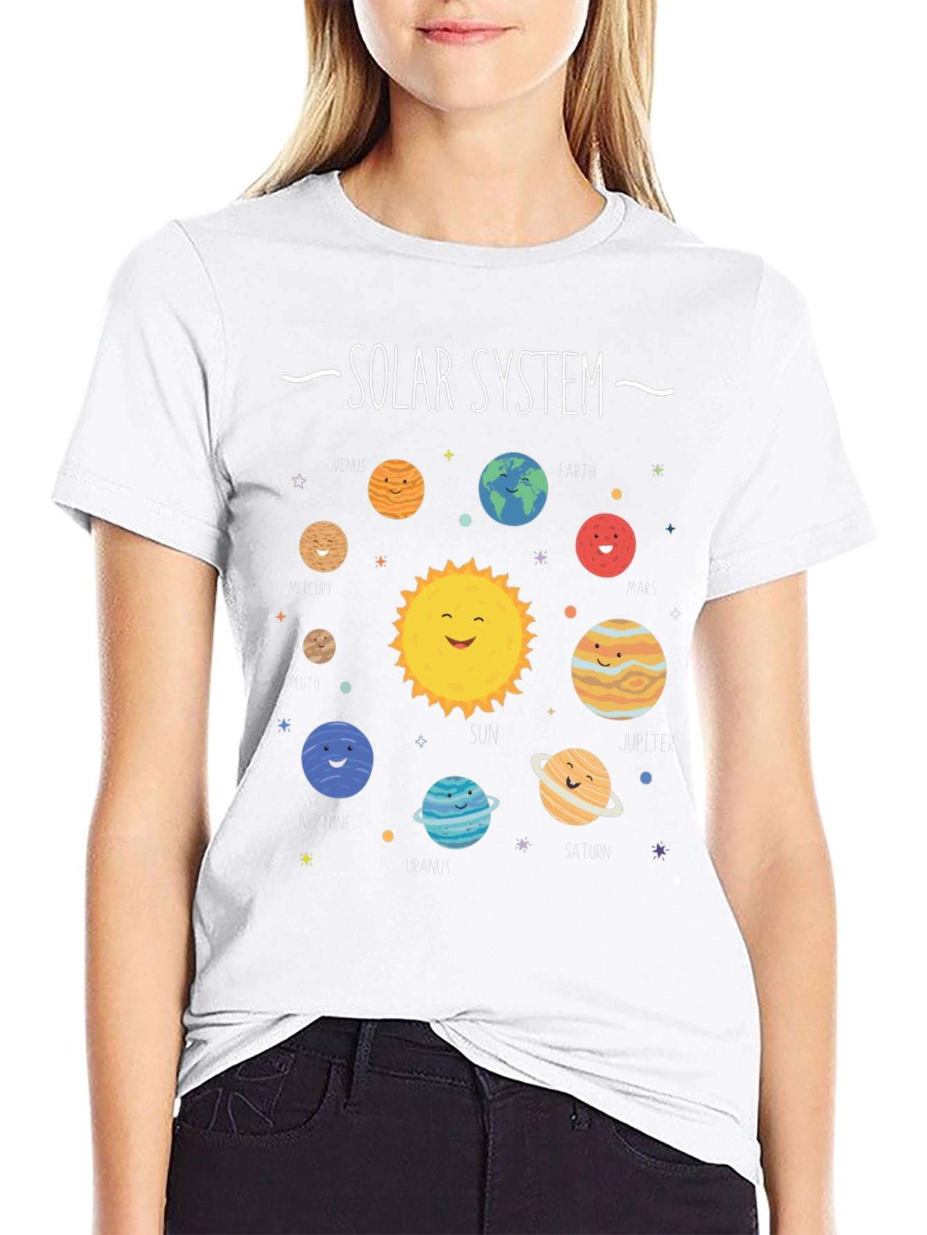 Solar System Graphic Print Black T-Shirt