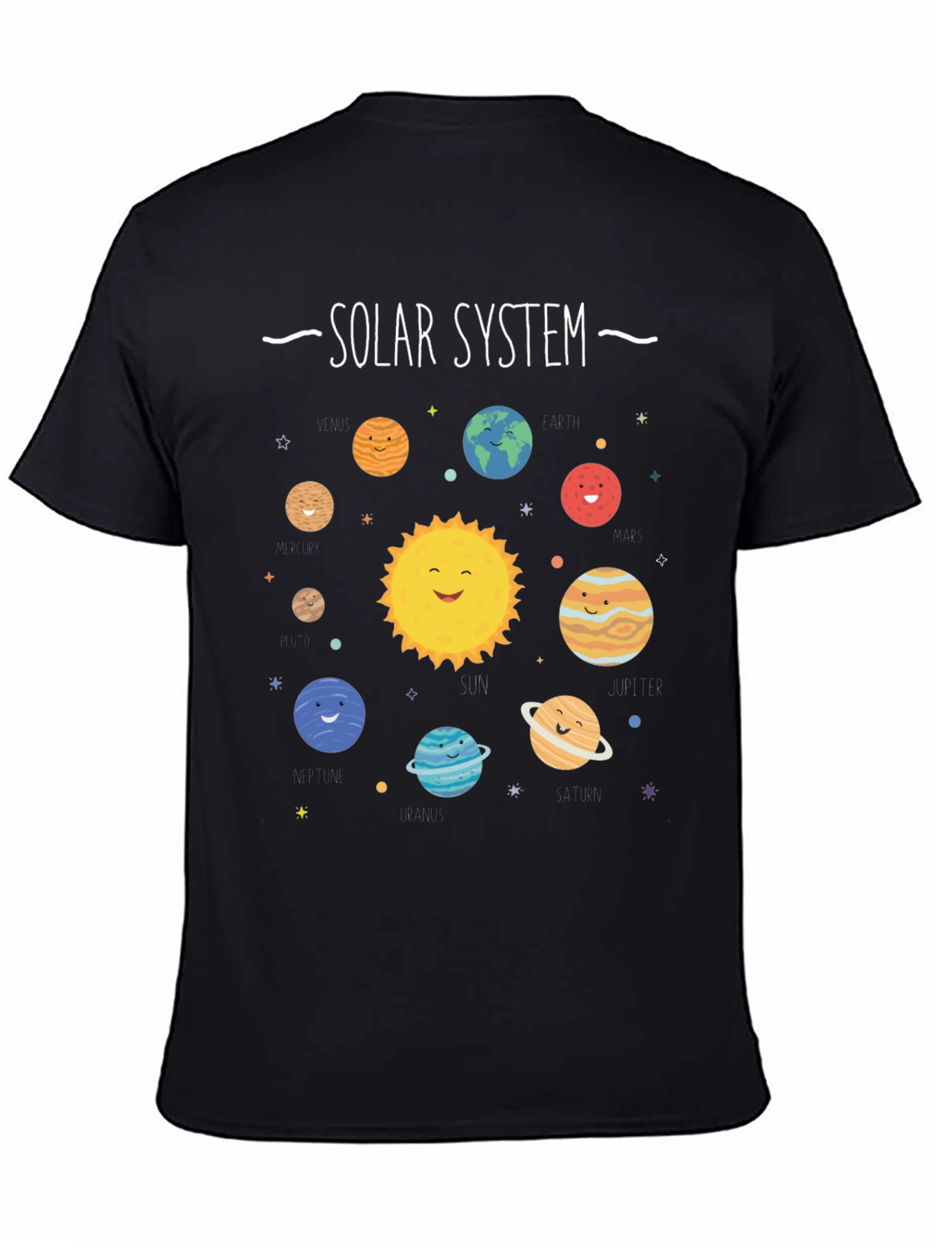 Solar System Graphic Print Black T-Shirt