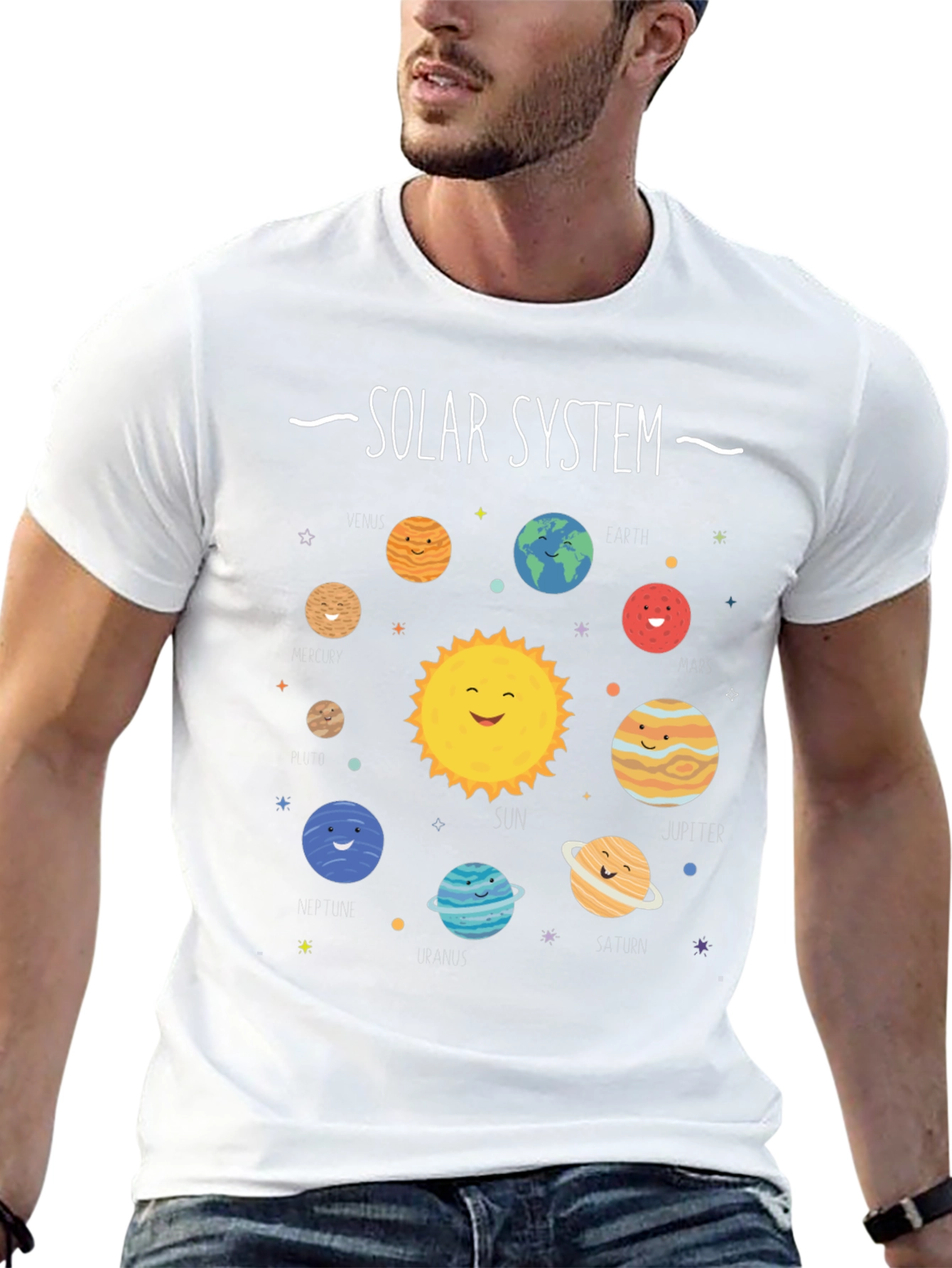 Solar System Graphic Print Black T-Shirt