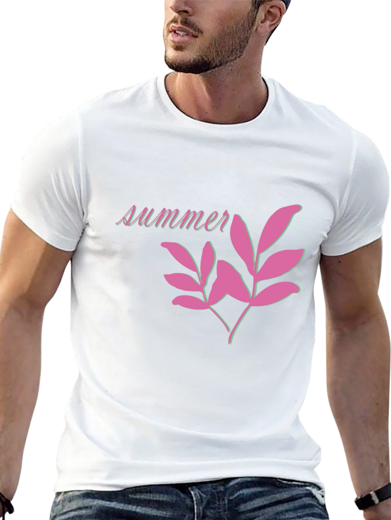 Summer Leaf Graphic Black T-Shirt