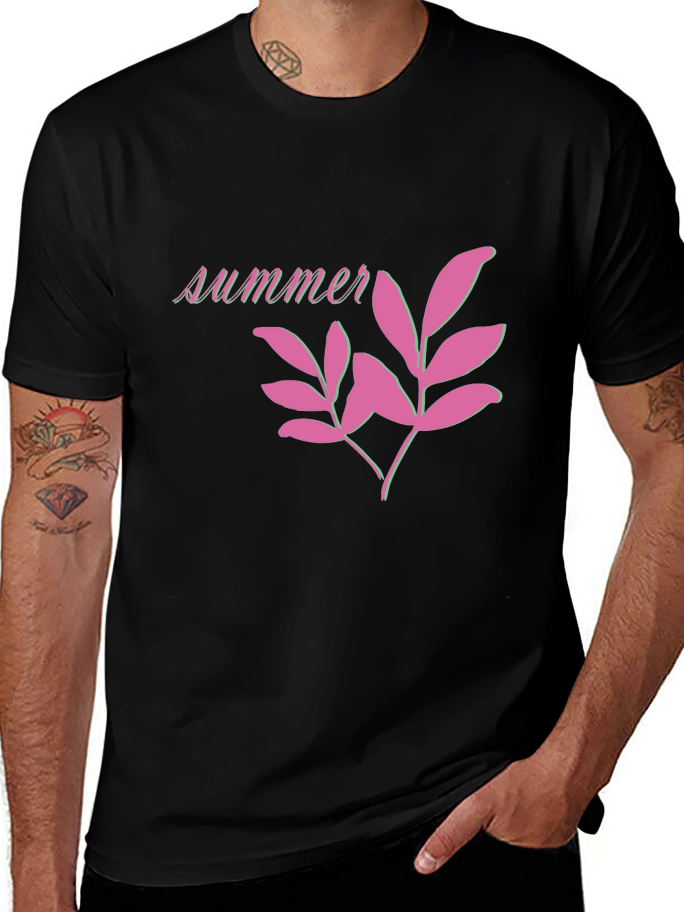 Summer Leaf Graphic Black T-Shirt