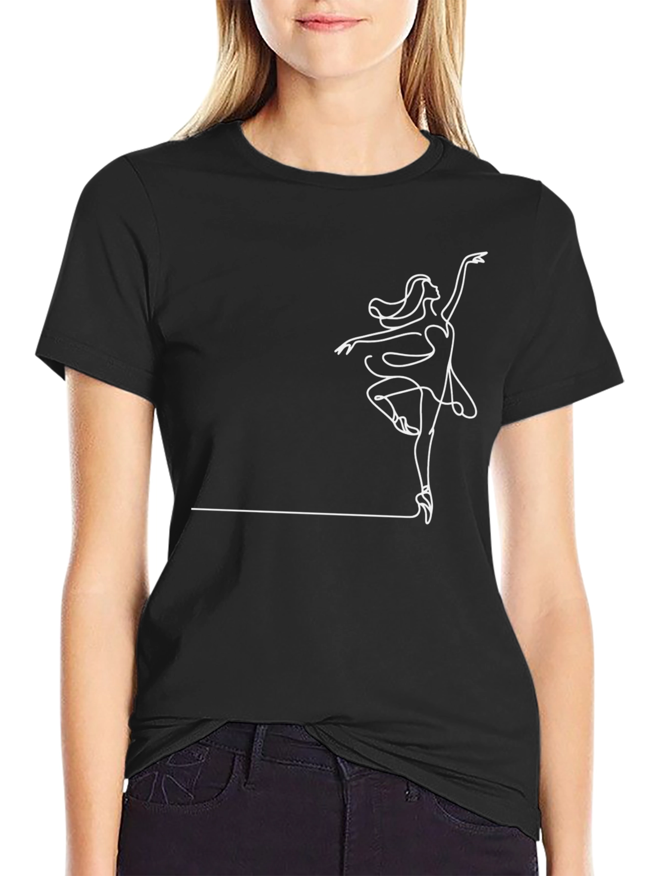 Elegant Ballerina Graphic Black T-Shirt
