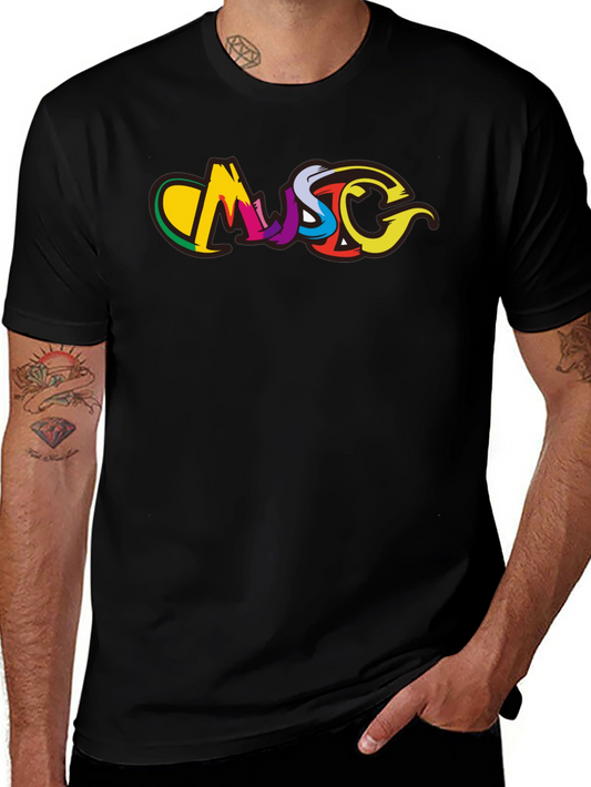 Colorful Music Graphic Black T-Shirt
