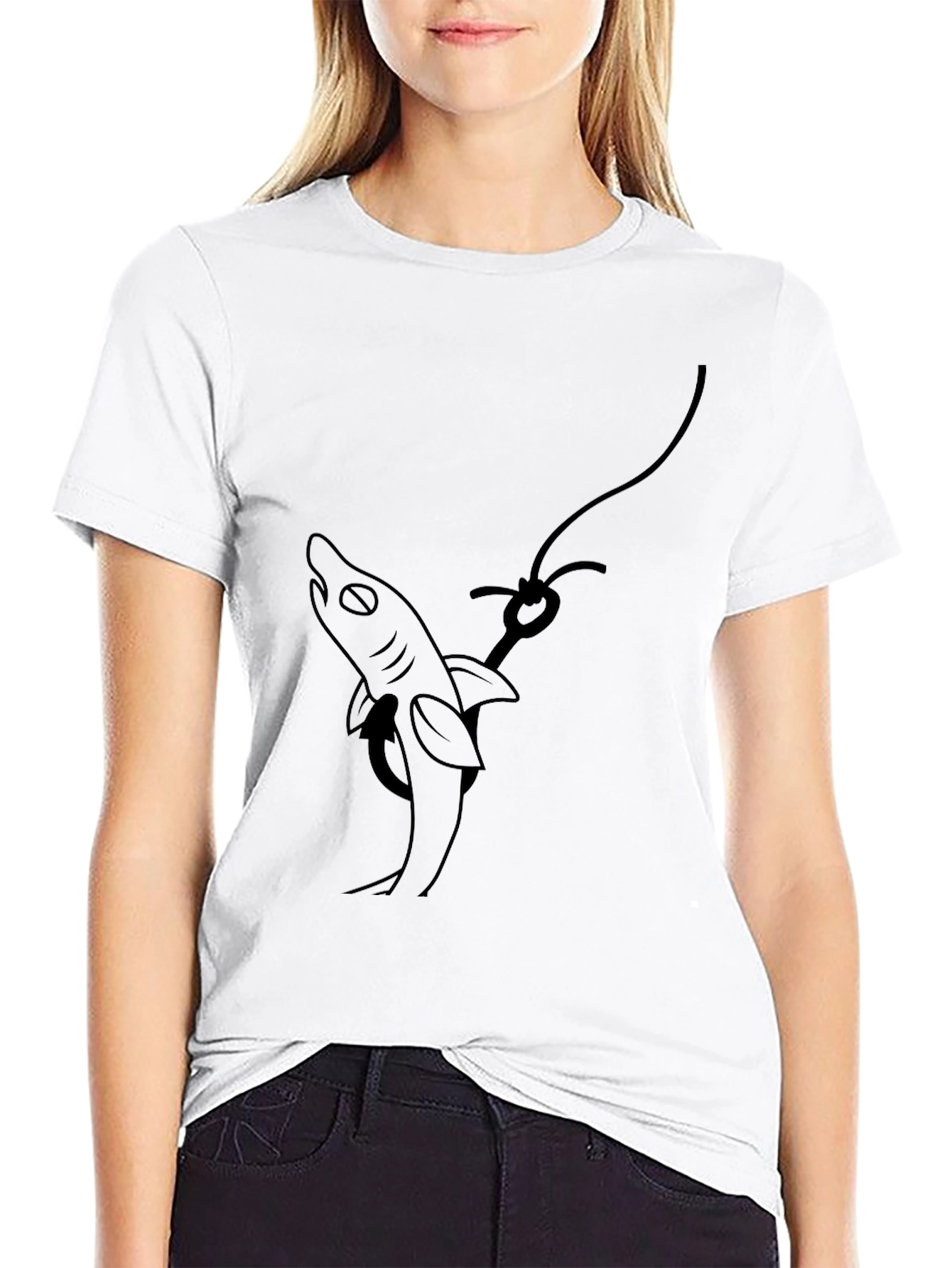 Shark On Hook Graphic Tee - Black