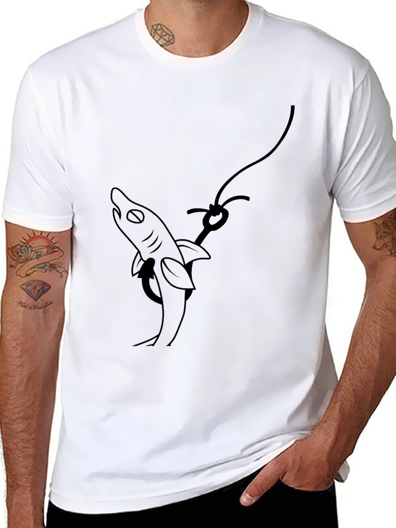 Shark On Hook Graphic Tee - Black