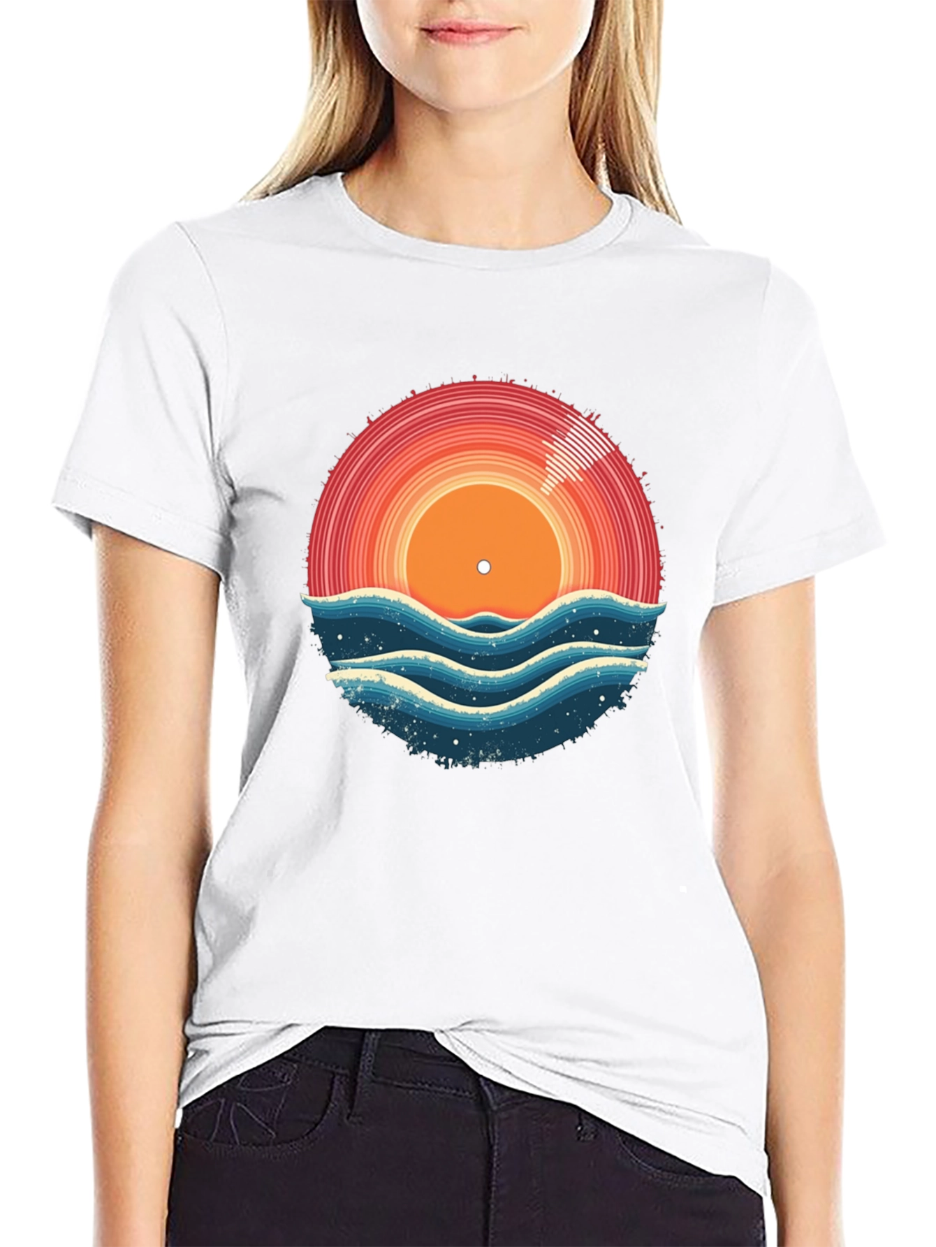 Sunset Vinyl Record Wave T-Shirt