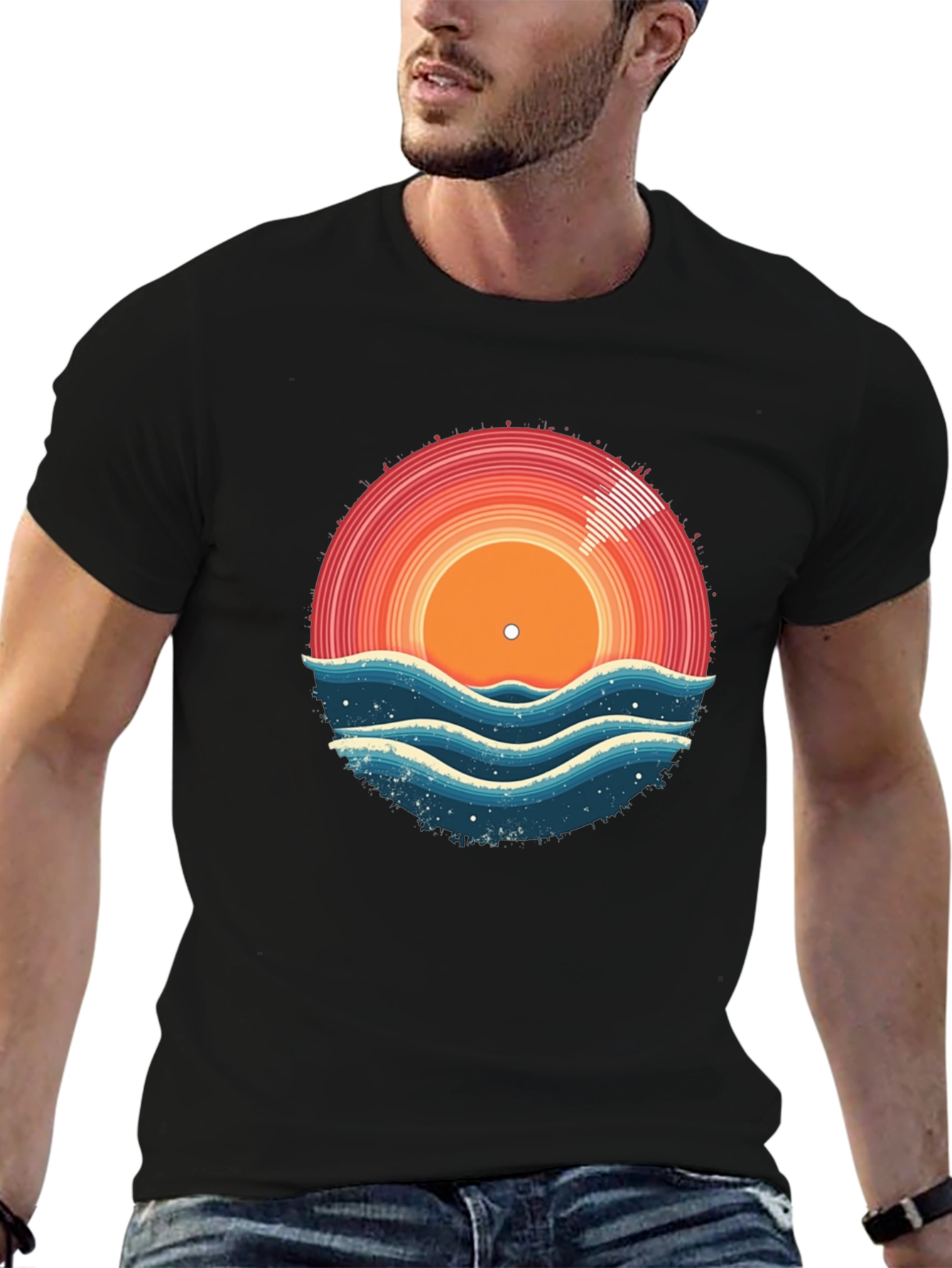 Sunset Vinyl Record Wave T-Shirt