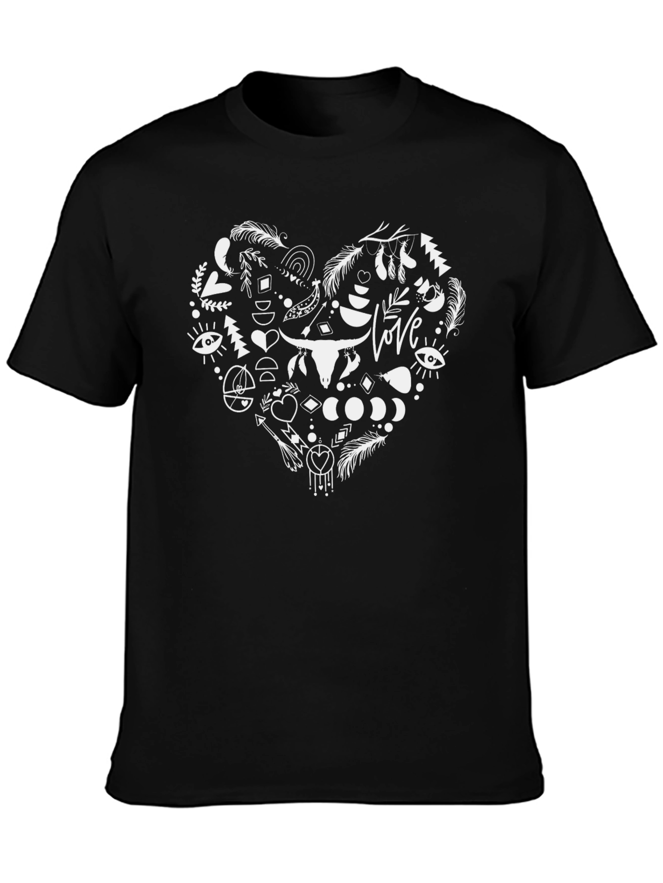 Boho Heart Graphic Tee - Black