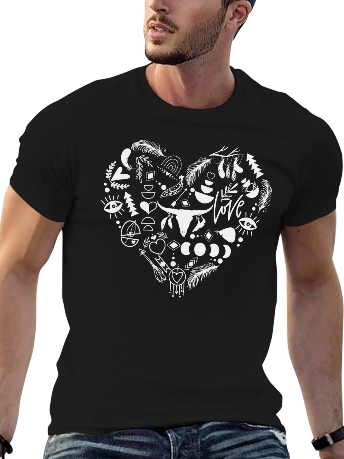 Boho Heart Graphic Tee - Black