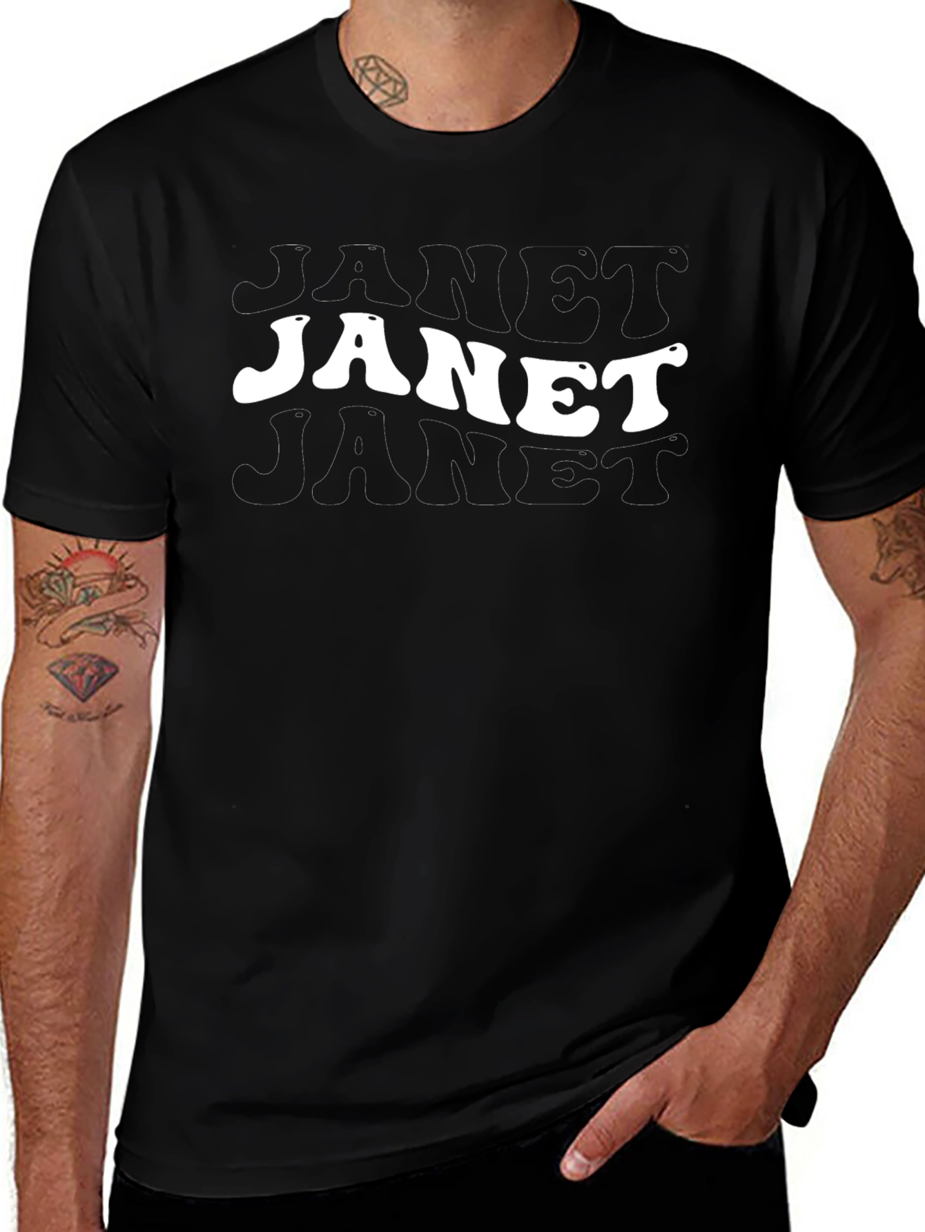 Retro Janet Graphic Print Black T-Shirt