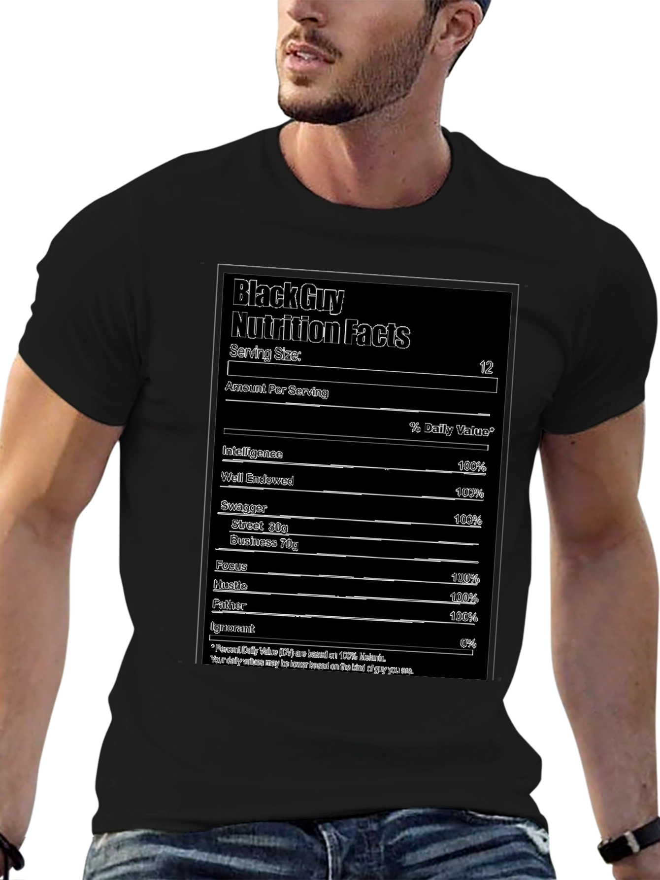 Black Guy Nutrition Facts Graphic Tee
