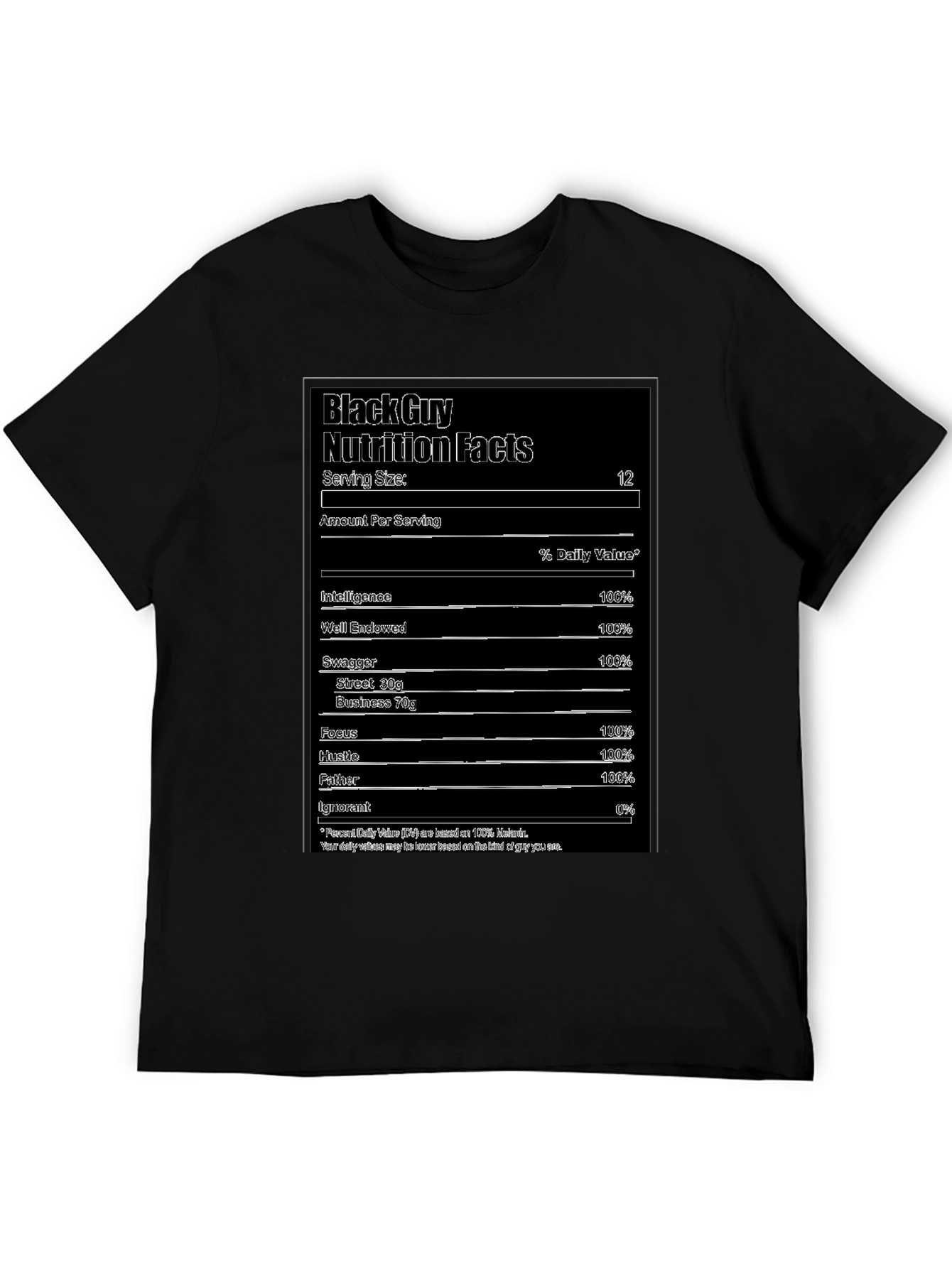 Black Guy Nutrition Facts Graphic Tee