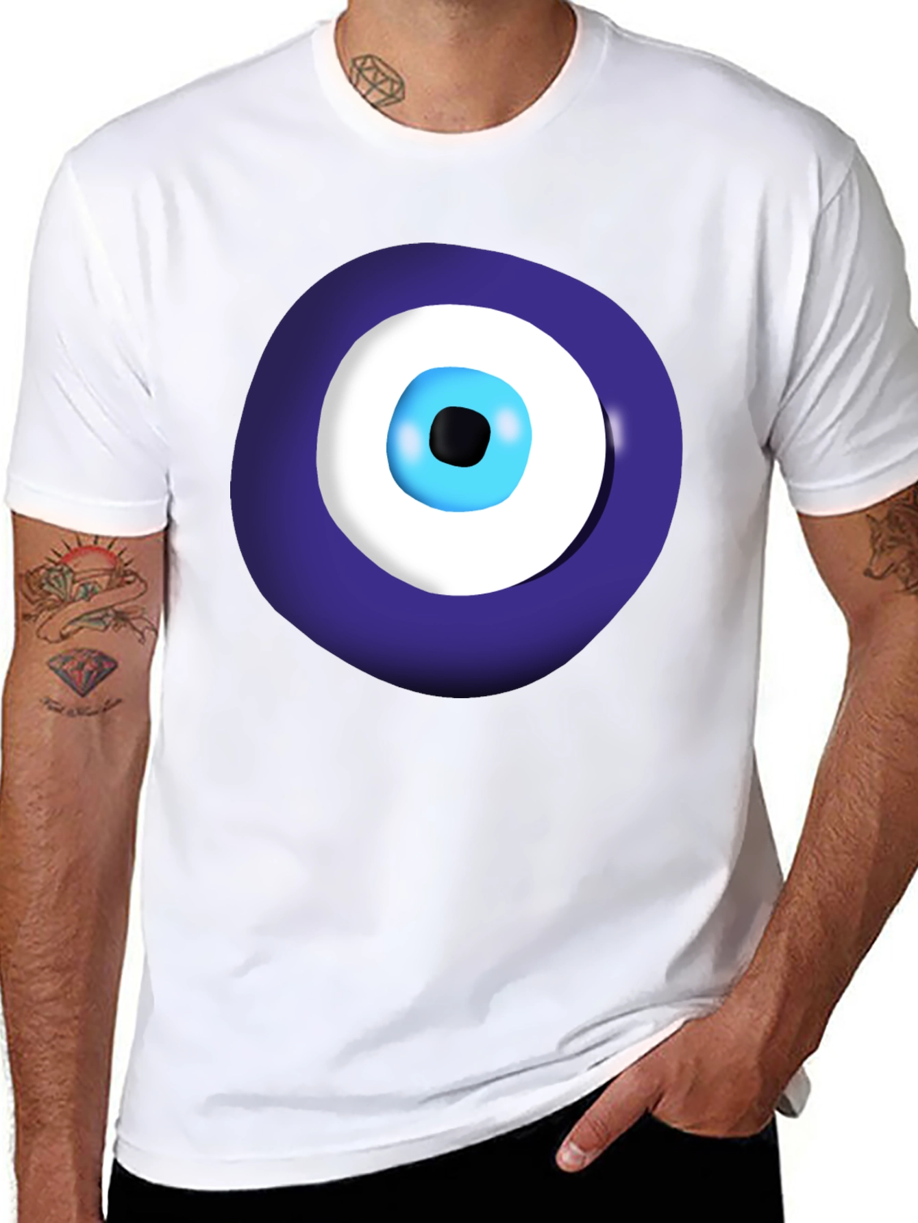 Evil Eye Graphic Tee - Black Cotton Casual Shirt