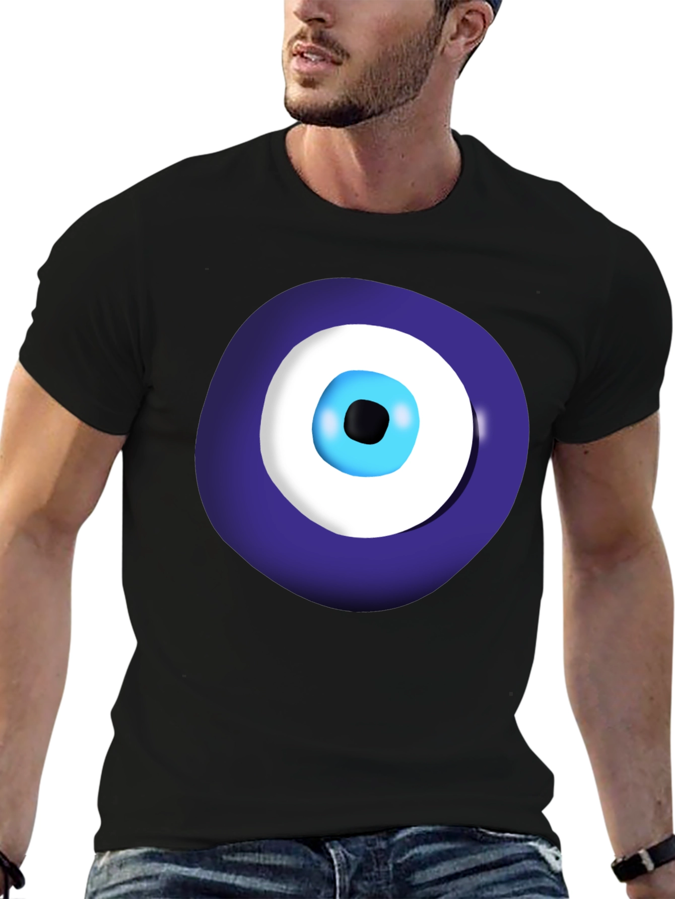 Evil Eye Graphic Tee - Black Cotton Casual Shirt