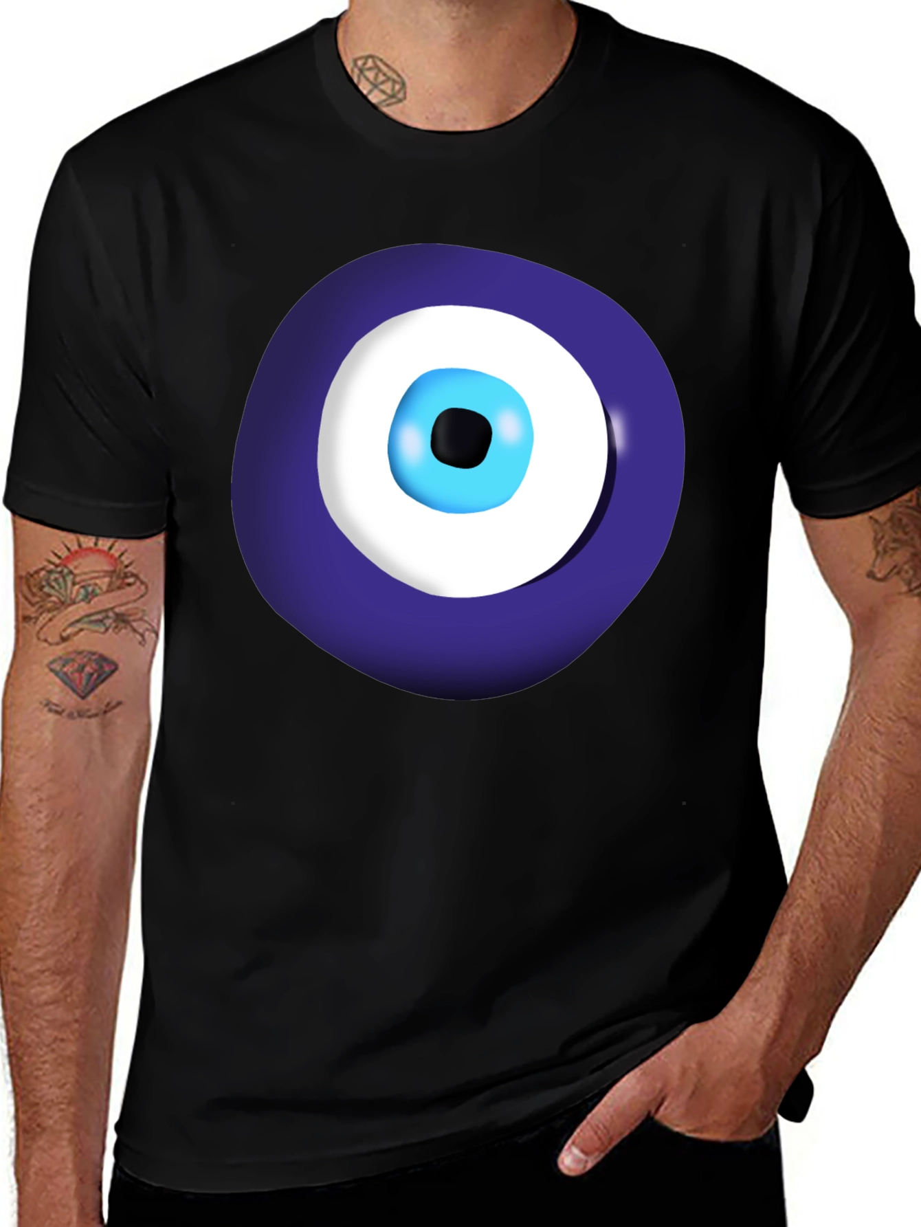 Evil Eye Graphic Tee - Black Cotton Casual Shirt