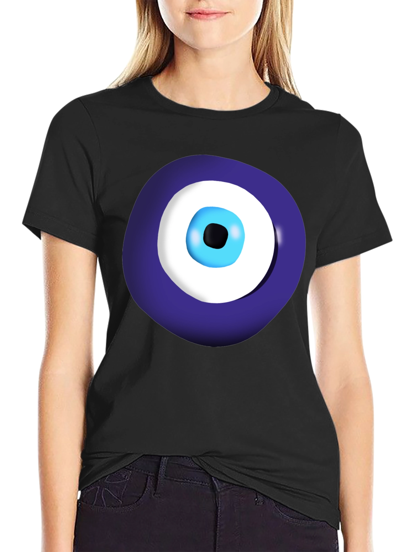 Evil Eye Graphic Tee - Black Cotton Casual Shirt
