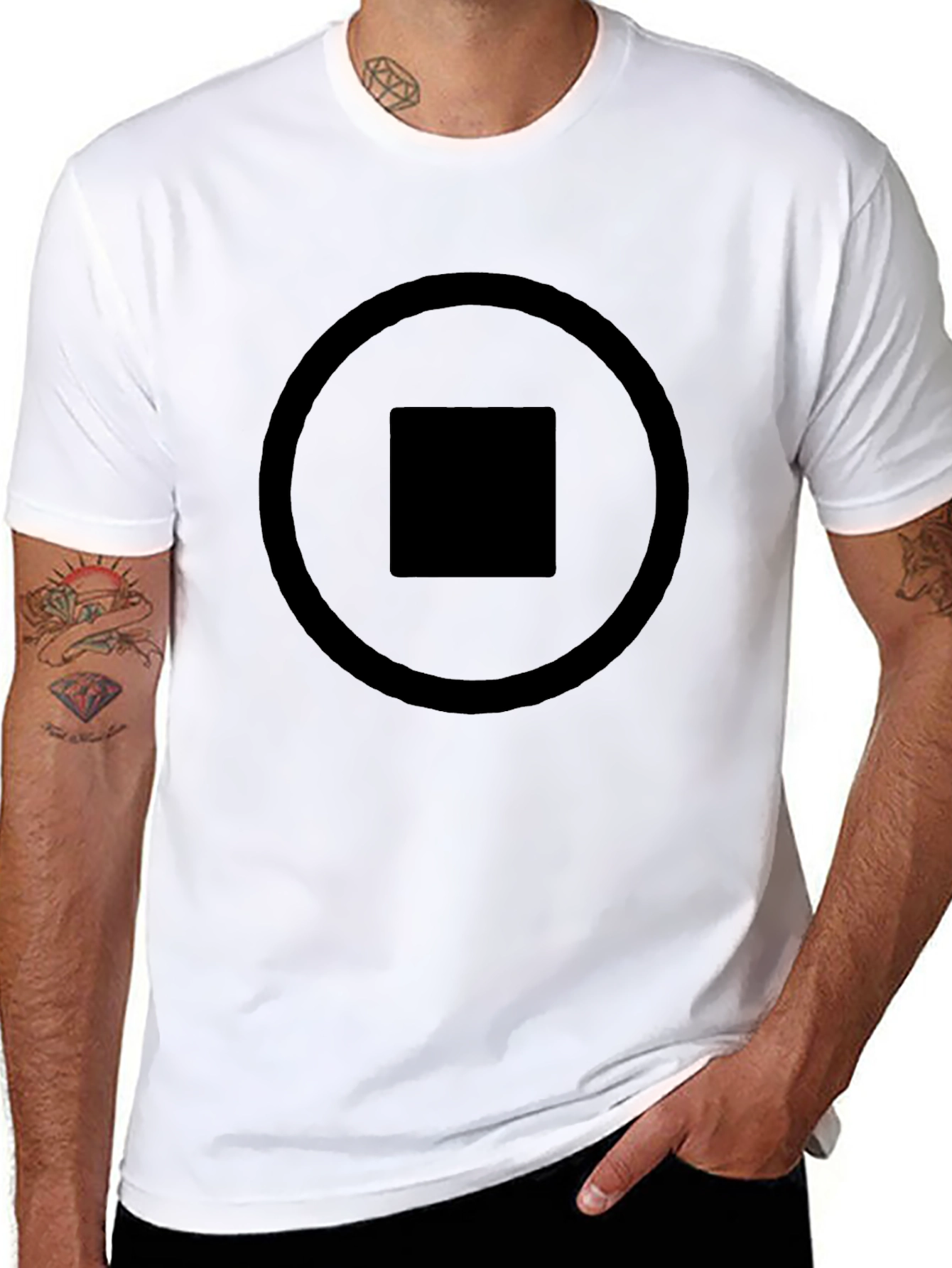 Black Graphic Tee - Square Circle Design