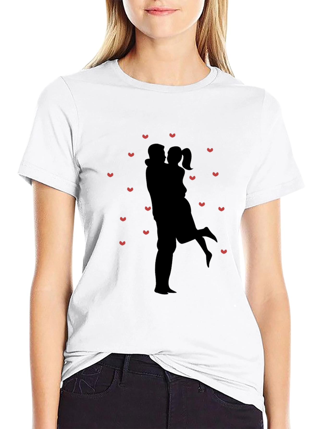 Romantic Couple Silhouette Heart Tee