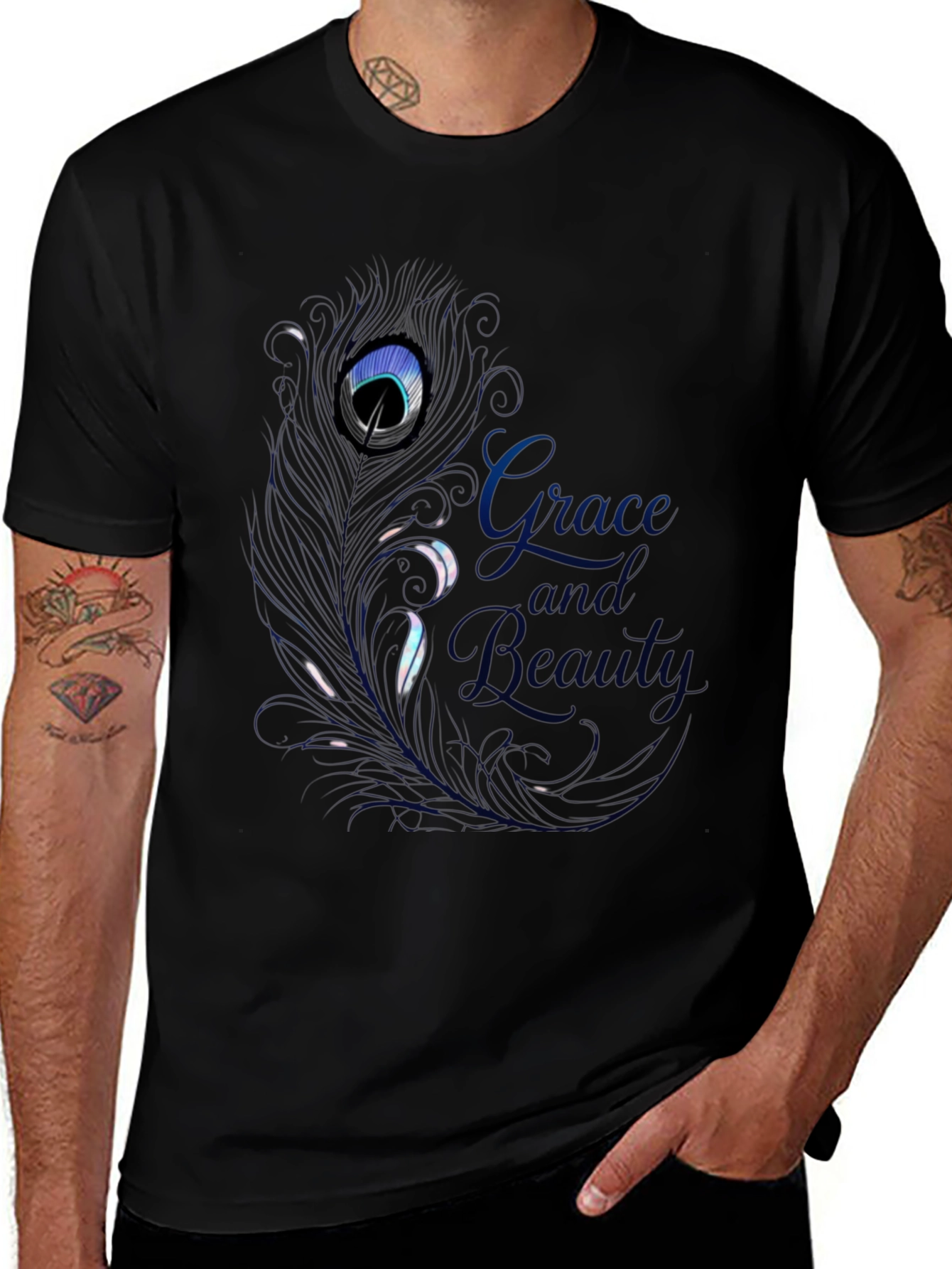 Grace & Beauty Peacock Feather Graphic Tee