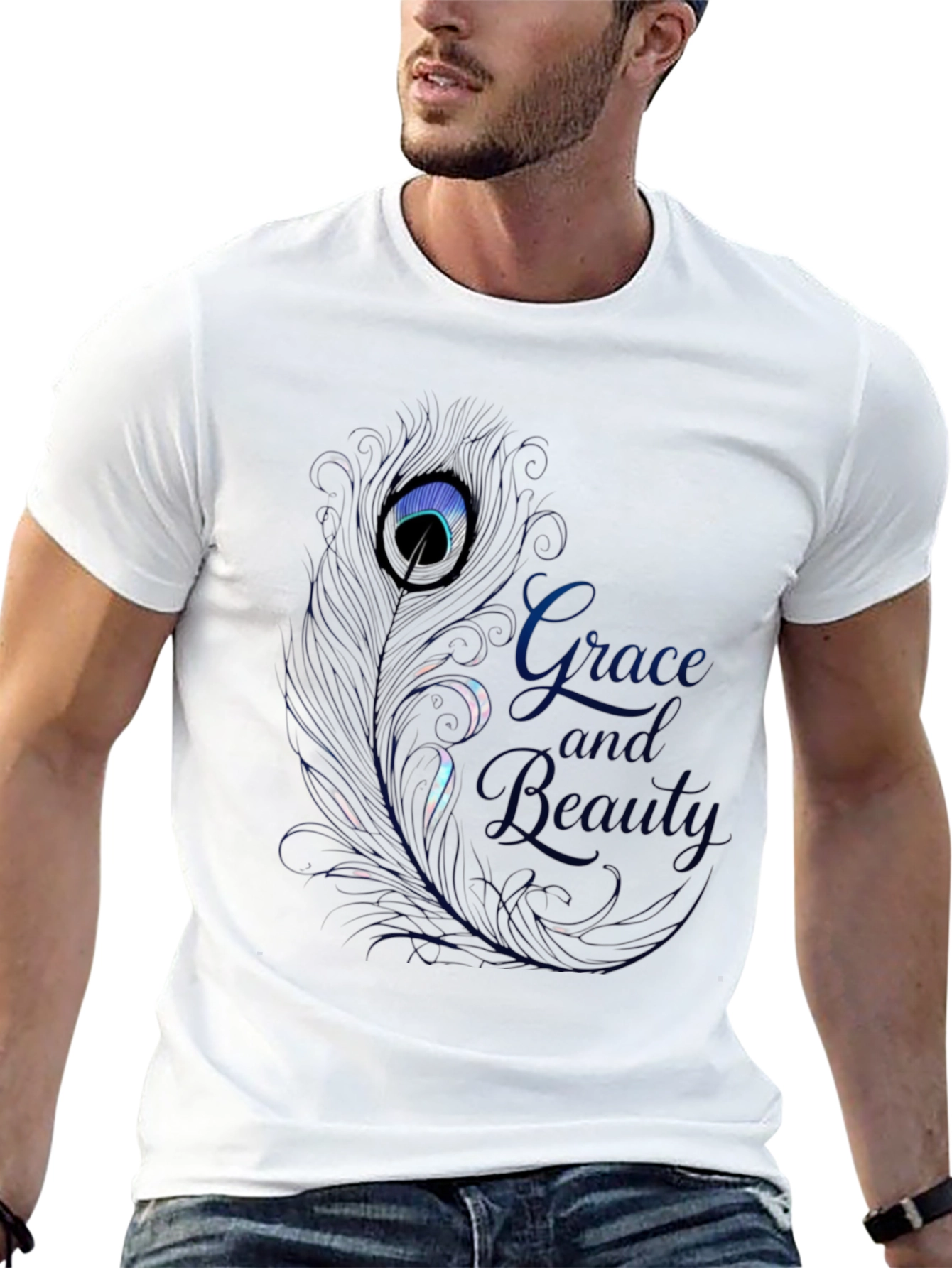 Grace & Beauty Peacock Feather Graphic Tee