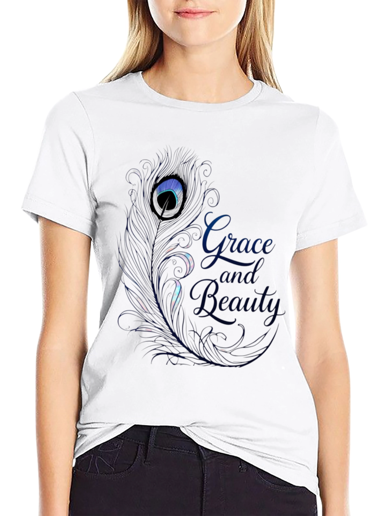 Grace & Beauty Peacock Feather Graphic Tee