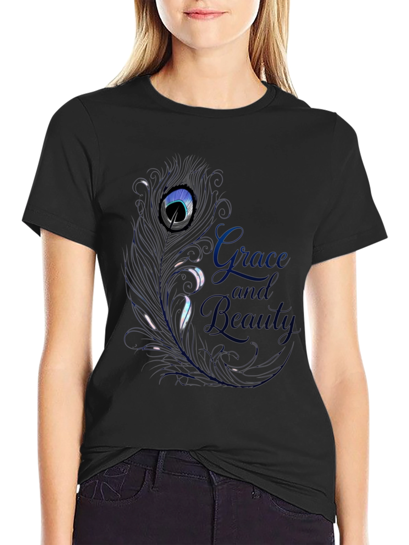 Grace & Beauty Peacock Feather Graphic Tee