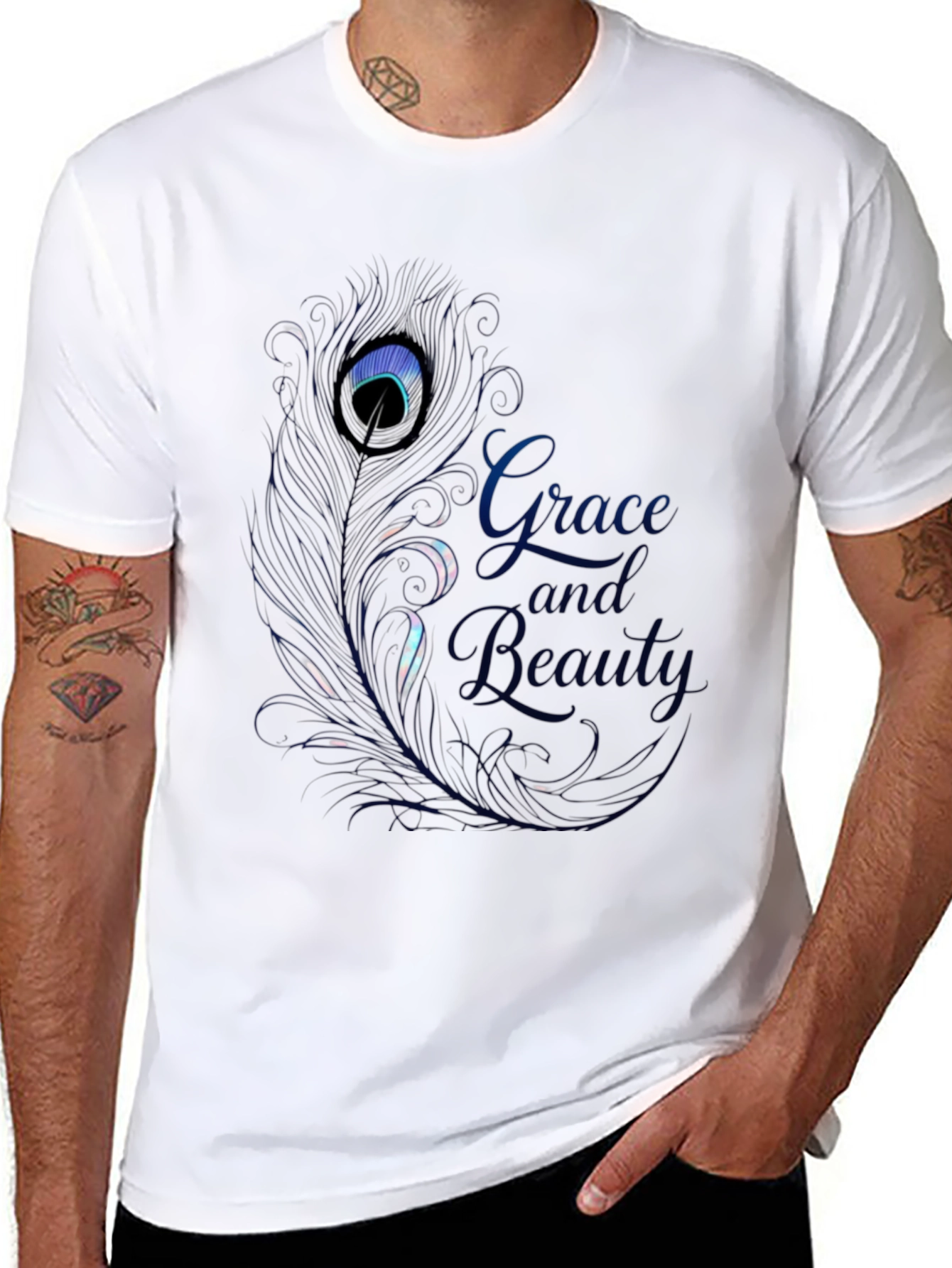 Grace & Beauty Peacock Feather Graphic Tee