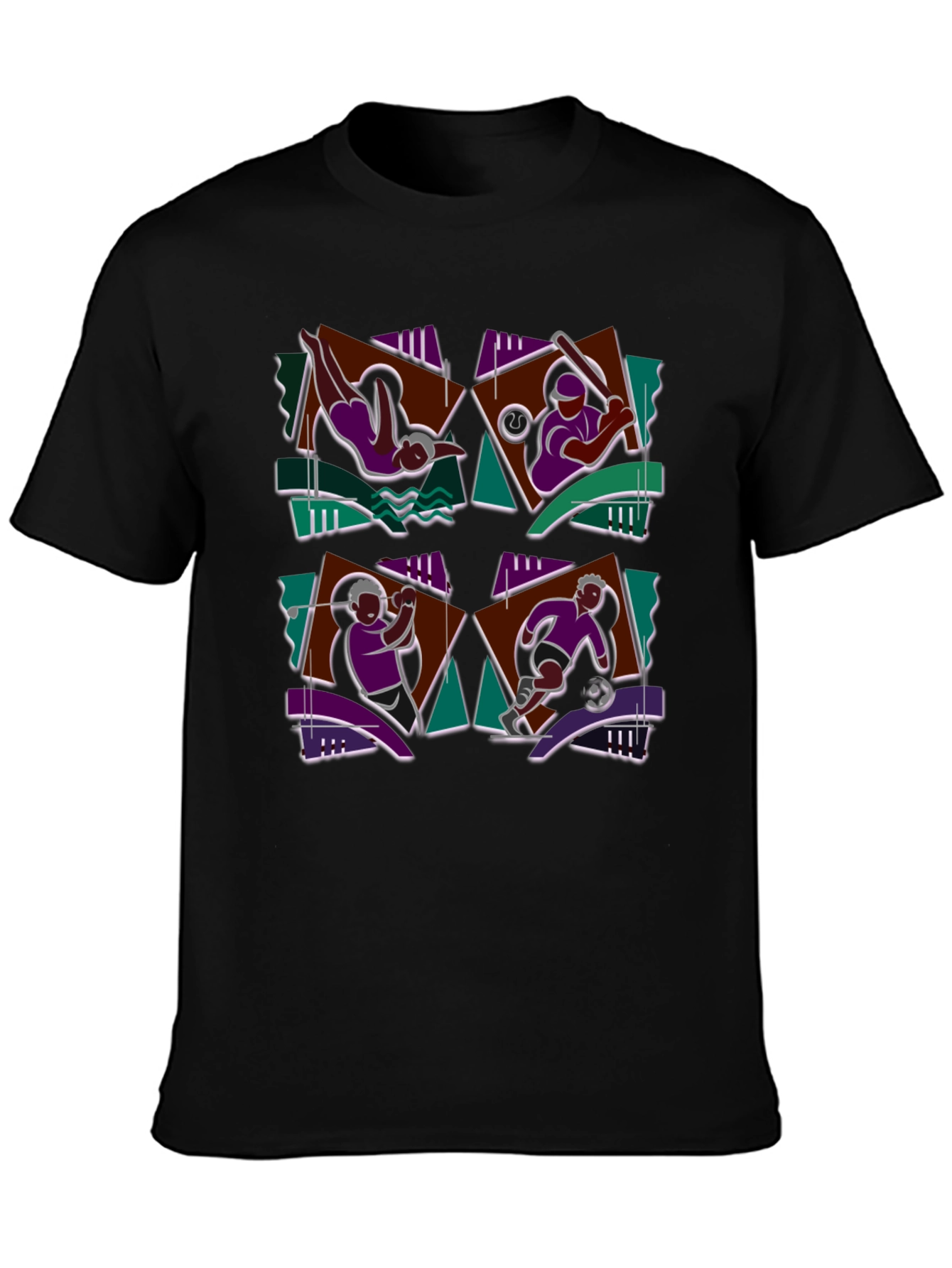 Geometric Sports Graphic Black T-Shirt