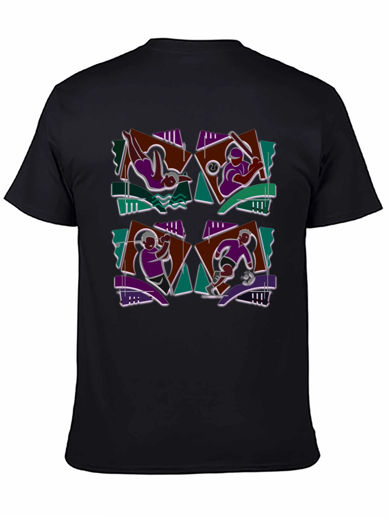 Geometric Sports Graphic Black T-Shirt