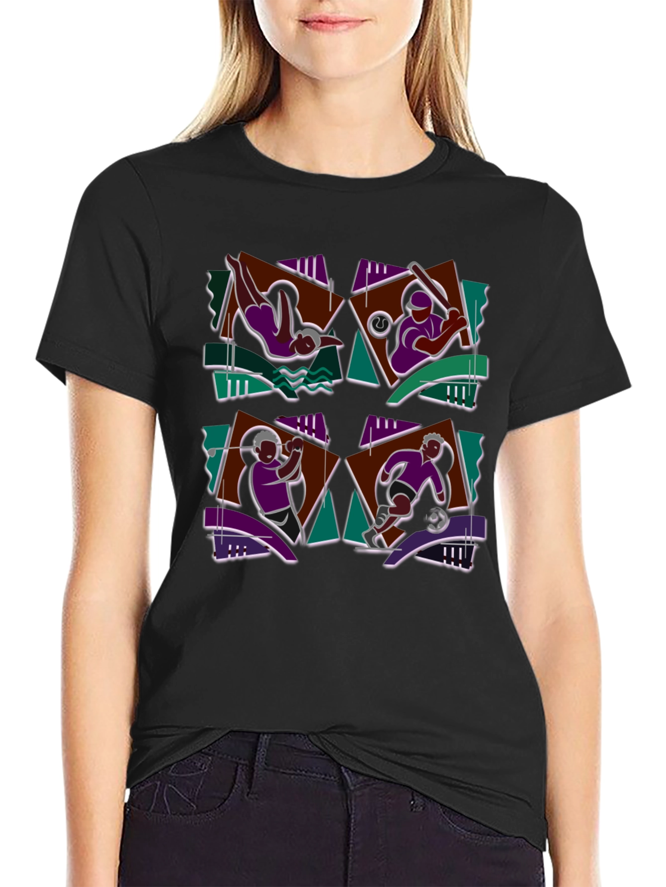 Geometric Sports Graphic Black T-Shirt