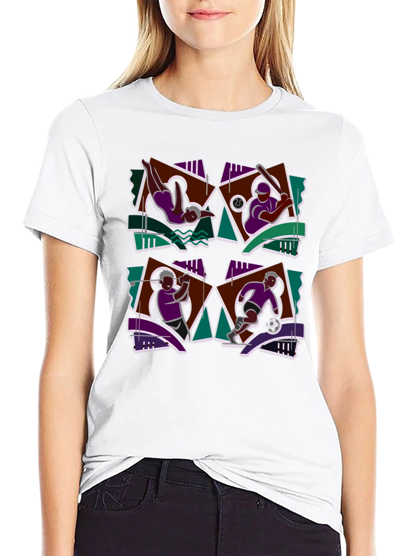 Geometric Sports Graphic Black T-Shirt