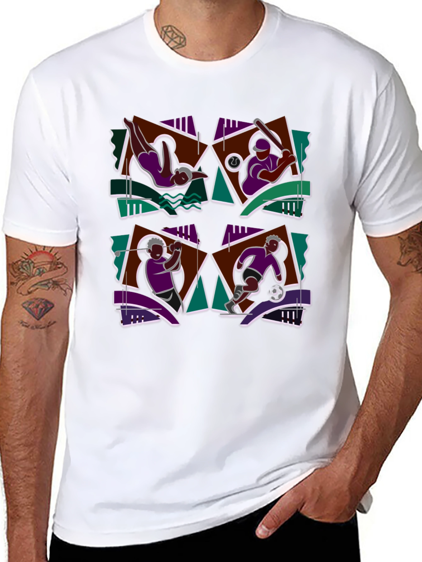 Geometric Sports Graphic Black T-Shirt