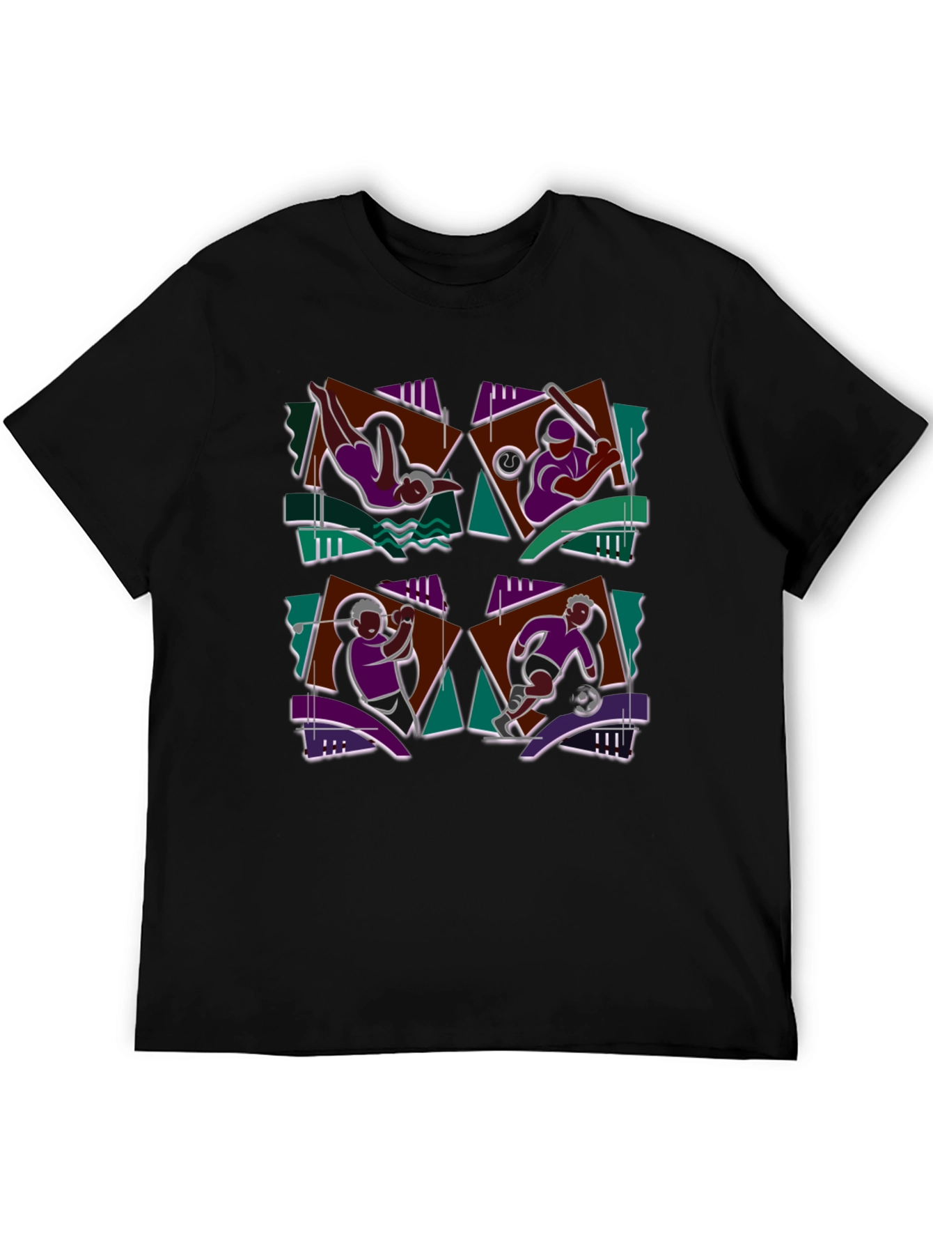 Geometric Sports Graphic Black T-Shirt