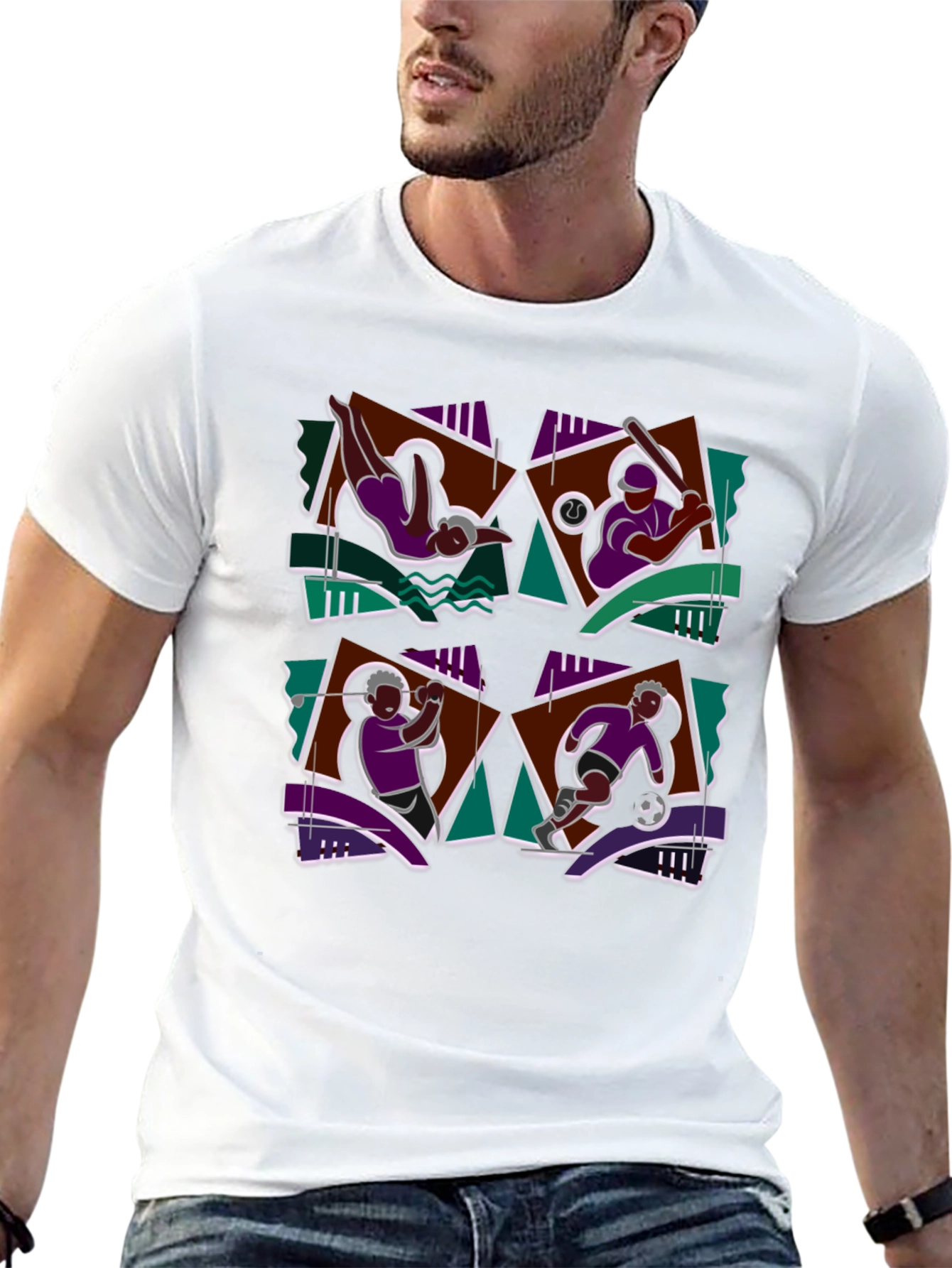 Geometric Sports Graphic Black T-Shirt