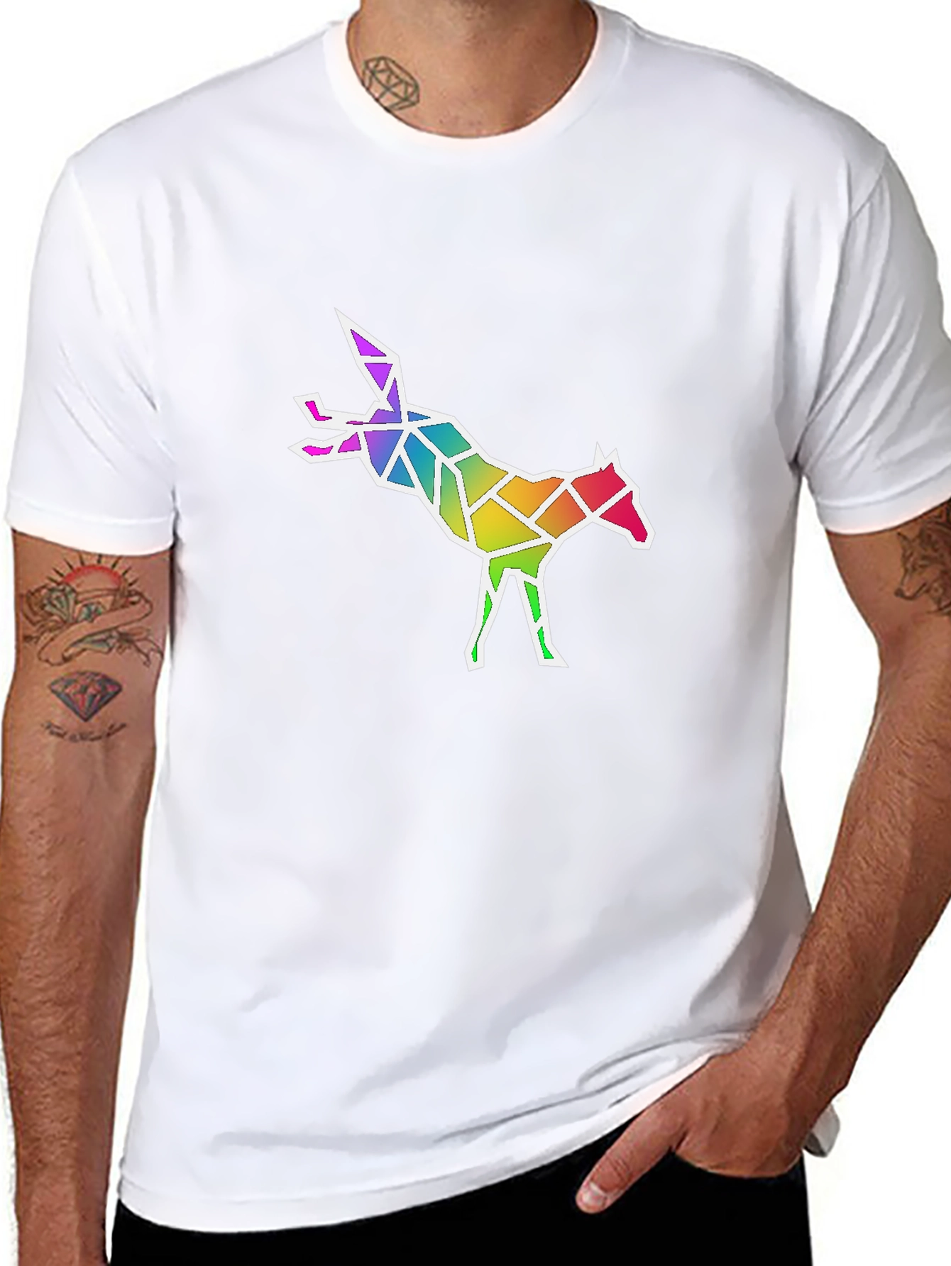 Geometric Rainbow Fox Graphic T-Shirt