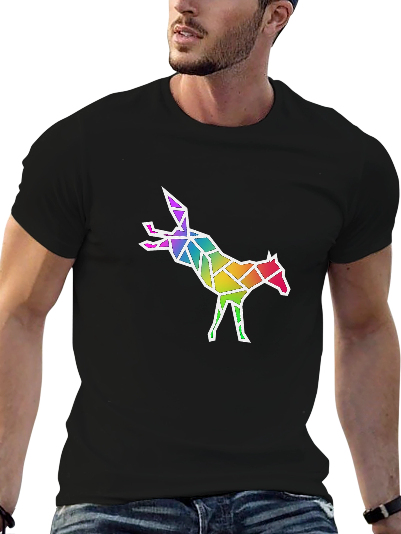 Geometric Rainbow Fox Graphic T-Shirt