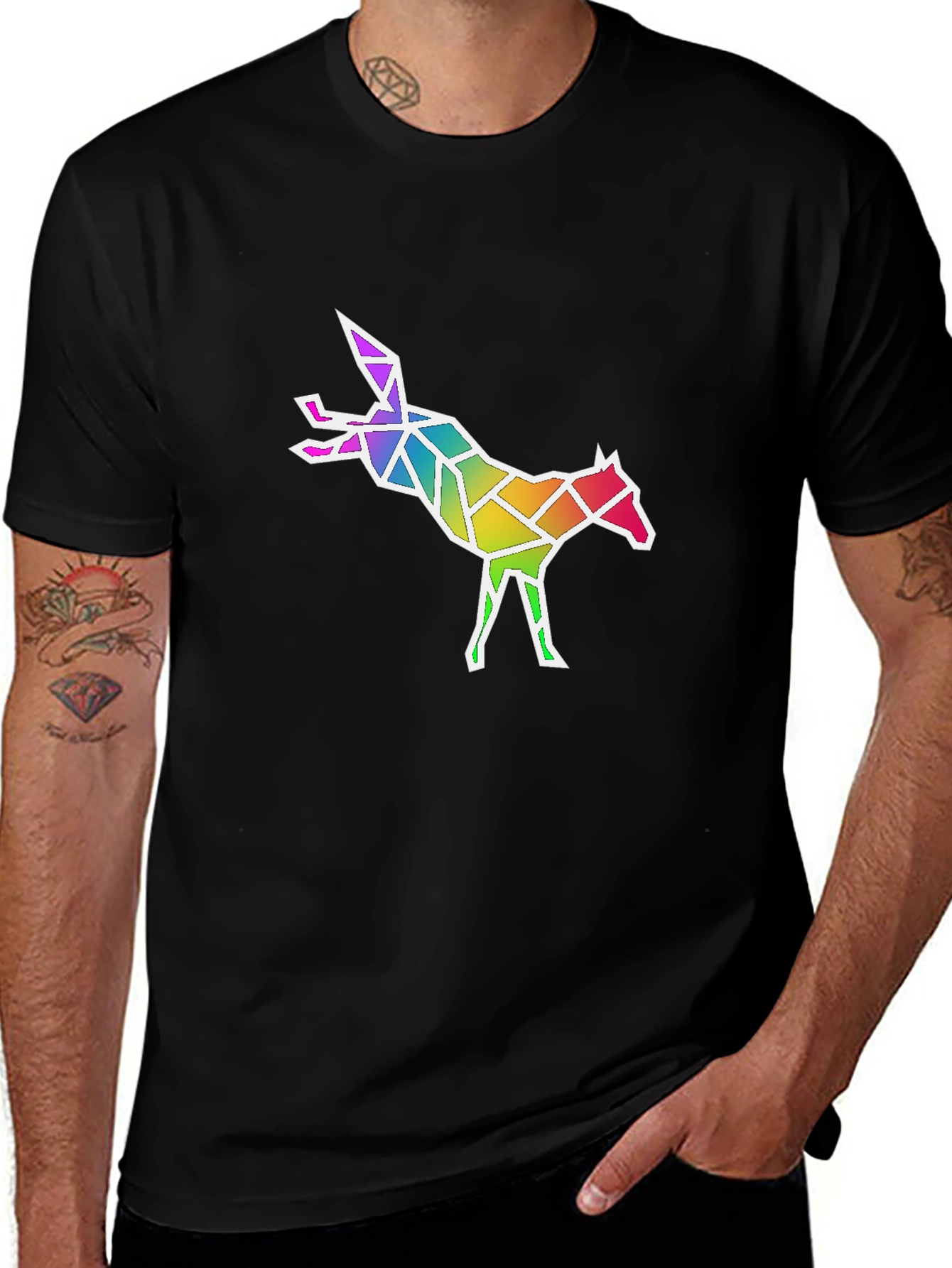 Geometric Rainbow Fox Graphic T-Shirt