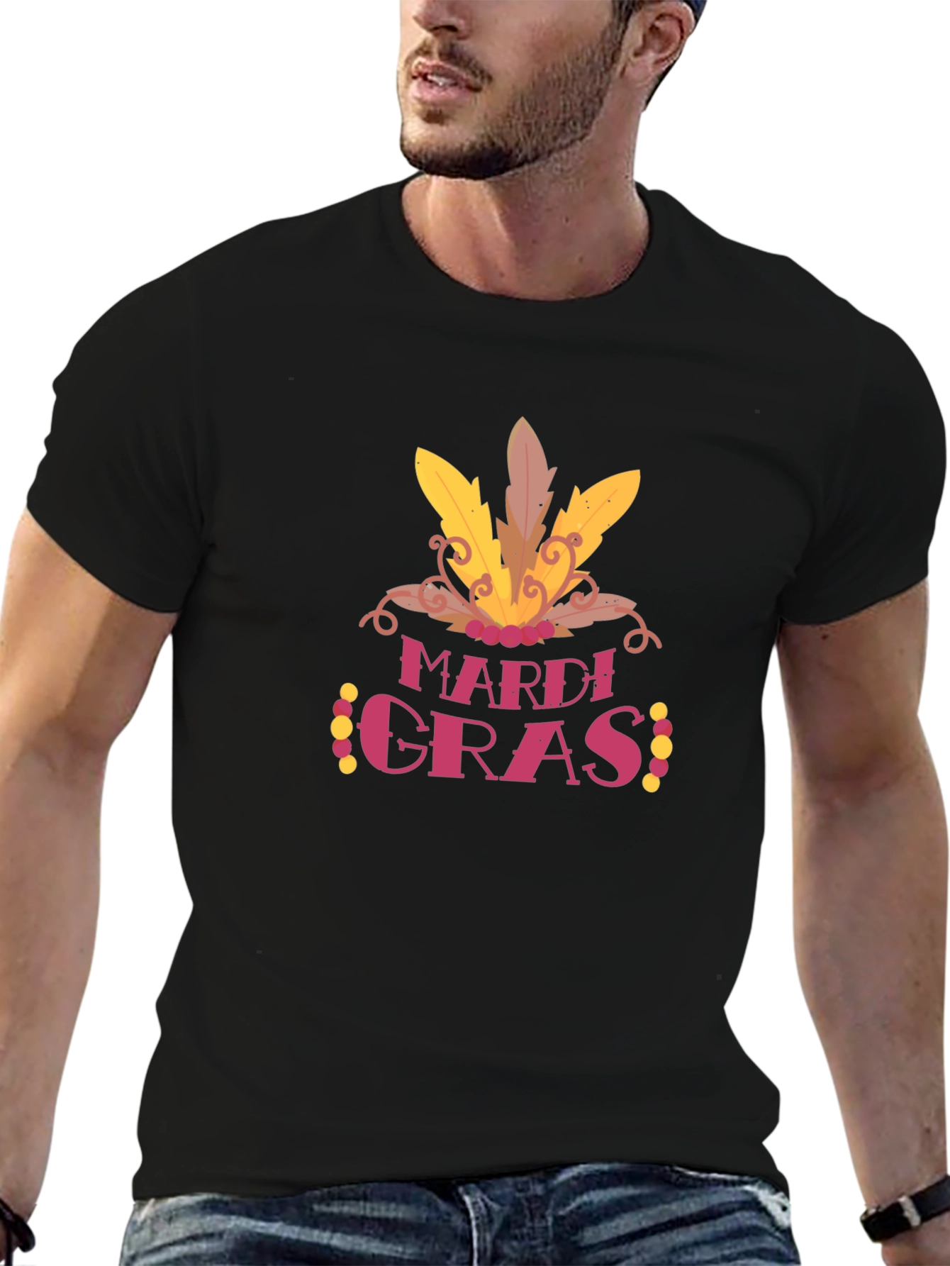 Mardi Gras Graphic Tee - Casual Black T-Shirt