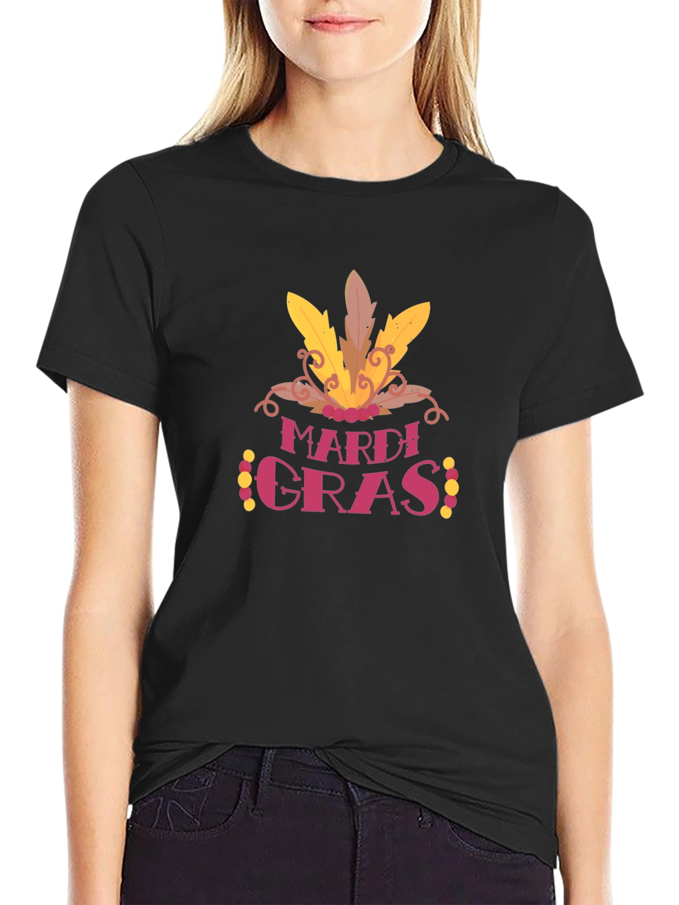 Mardi Gras Graphic Tee - Casual Black T-Shirt