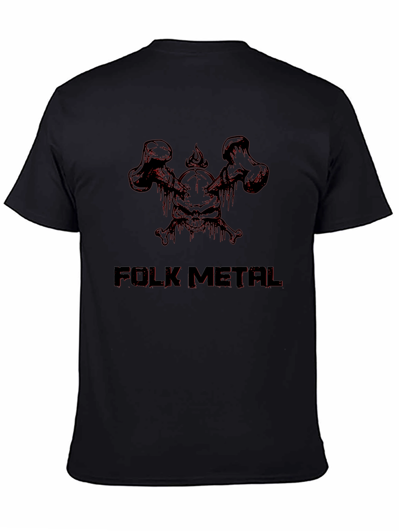 Folk Metal Skull Graphic Tee - Black