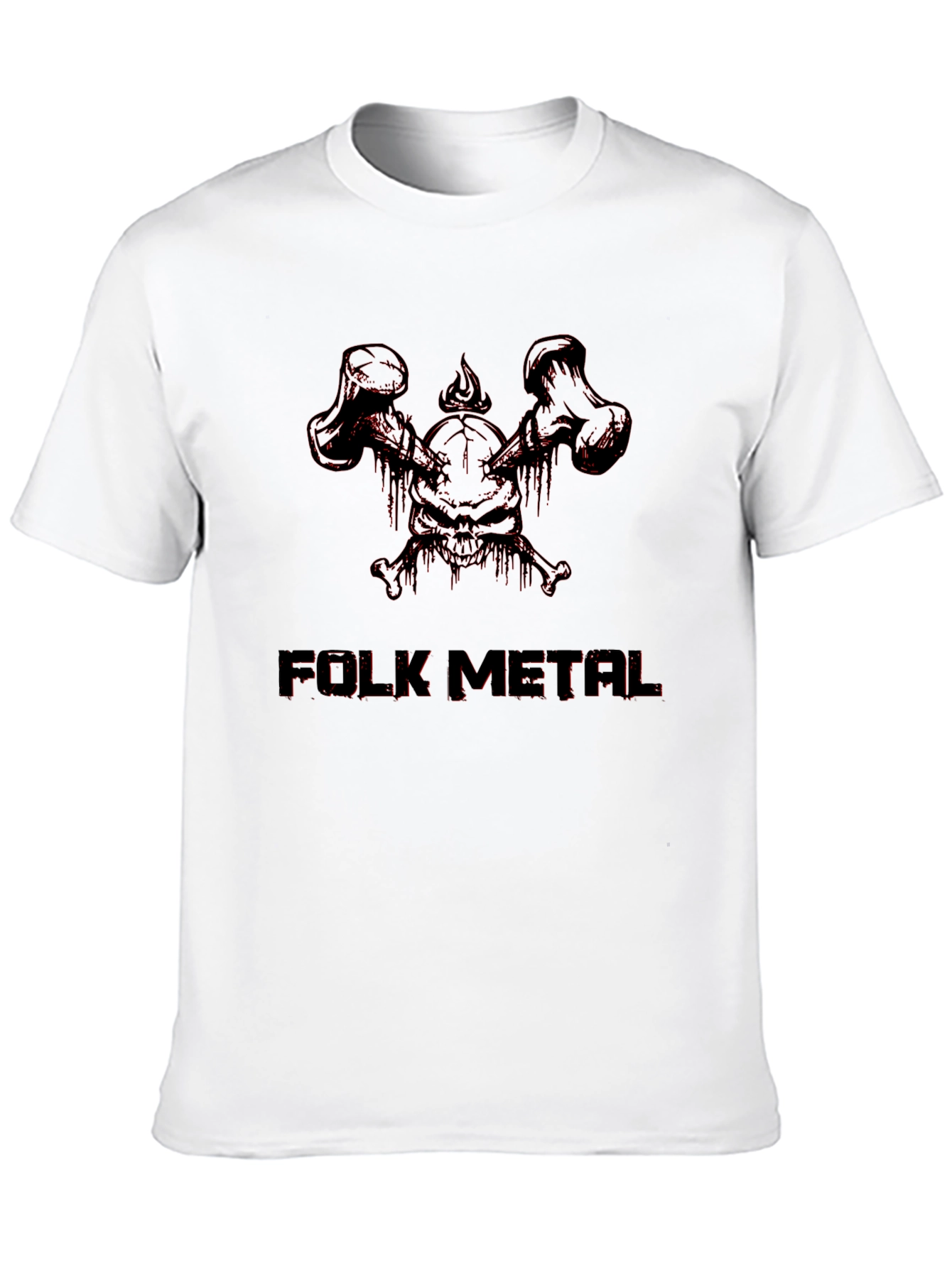 Folk Metal Skull Graphic Tee - Black