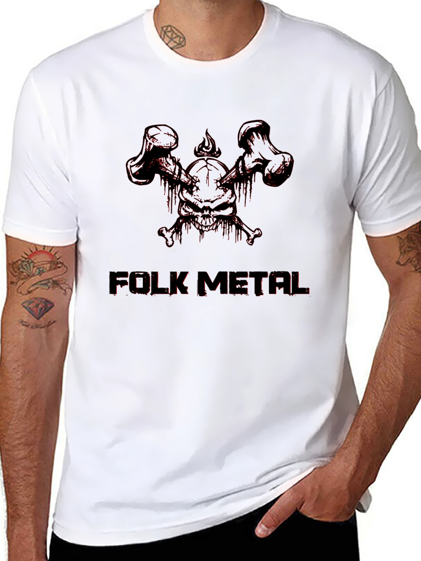 Folk Metal Skull Graphic Tee - Black