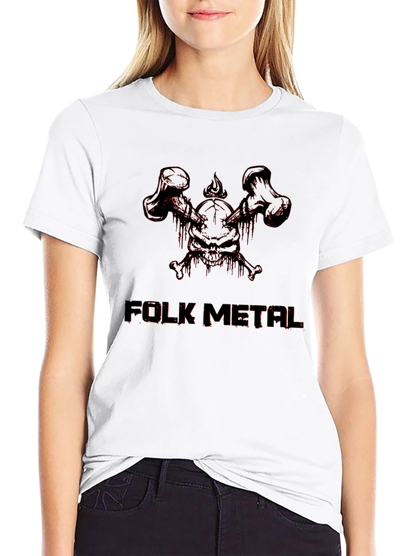 Folk Metal Skull Graphic Tee - Black