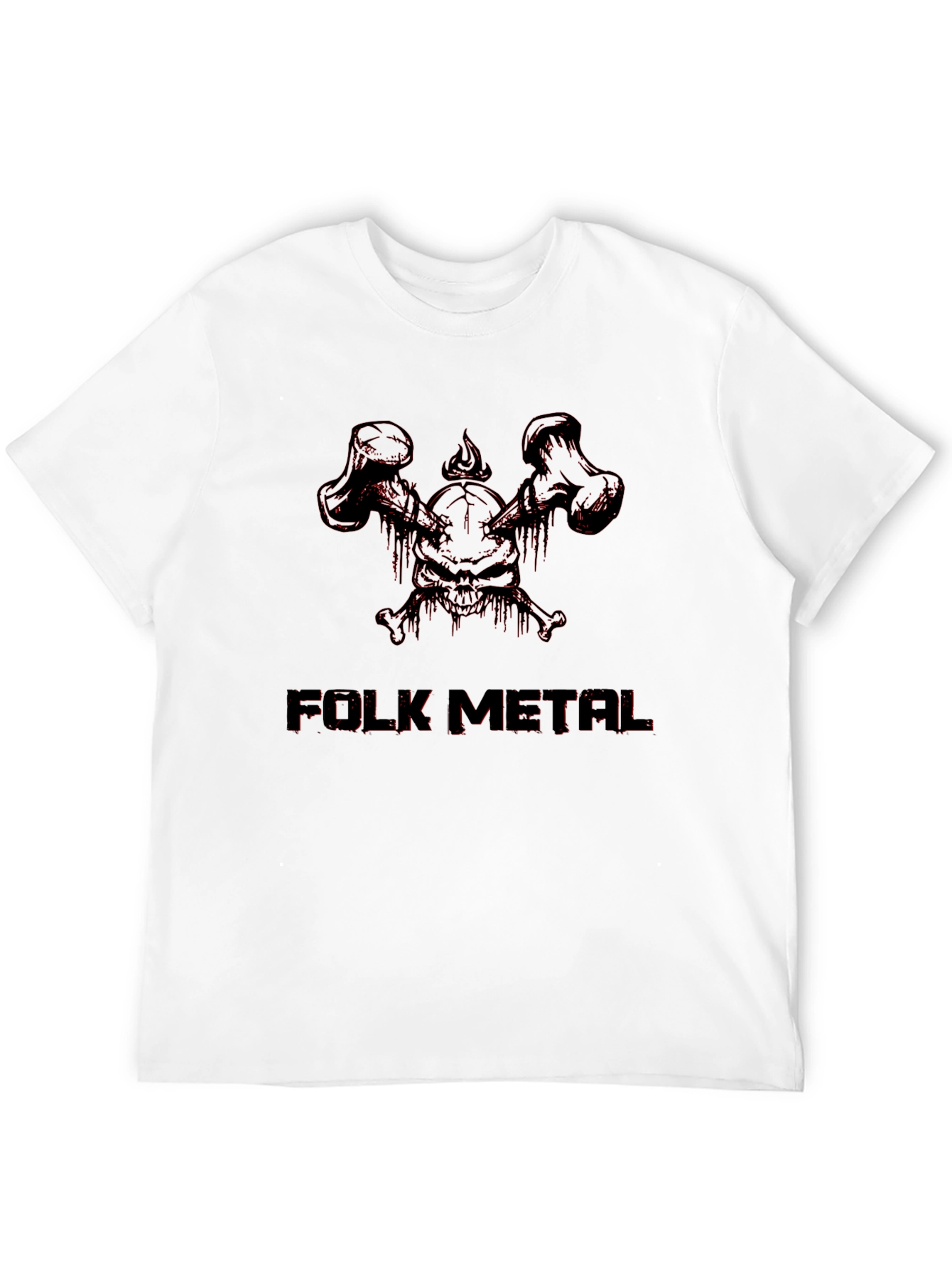 Folk Metal Skull Graphic Tee - Black