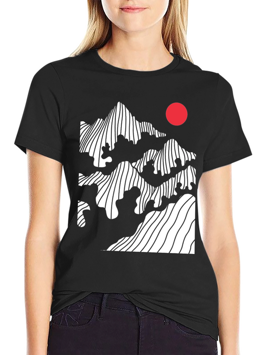Abstract Mountain & Sun Graphic Tee - Modern Black T-Shirt